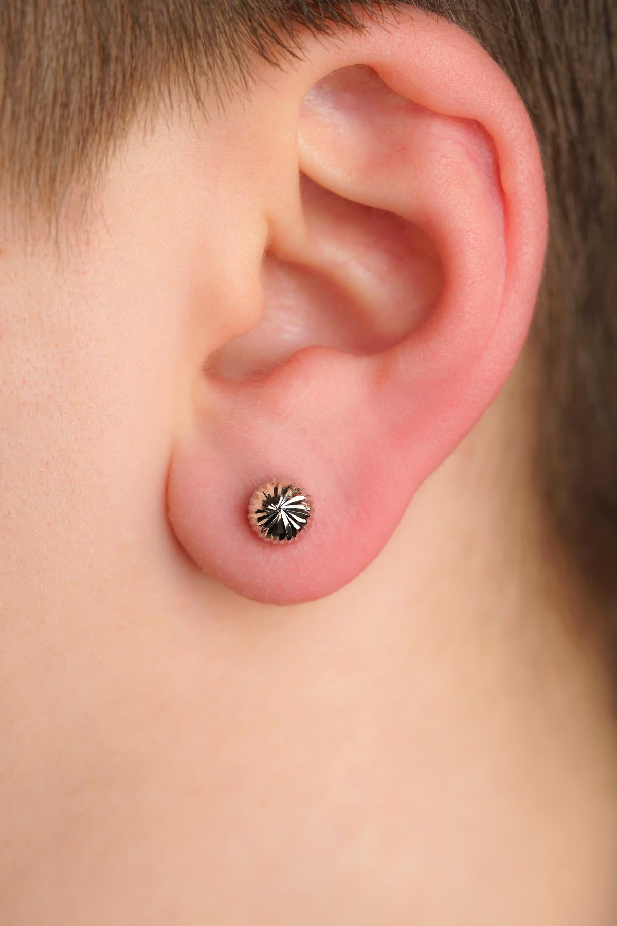 14K Gold White Sparkling Ball Men’s Earring