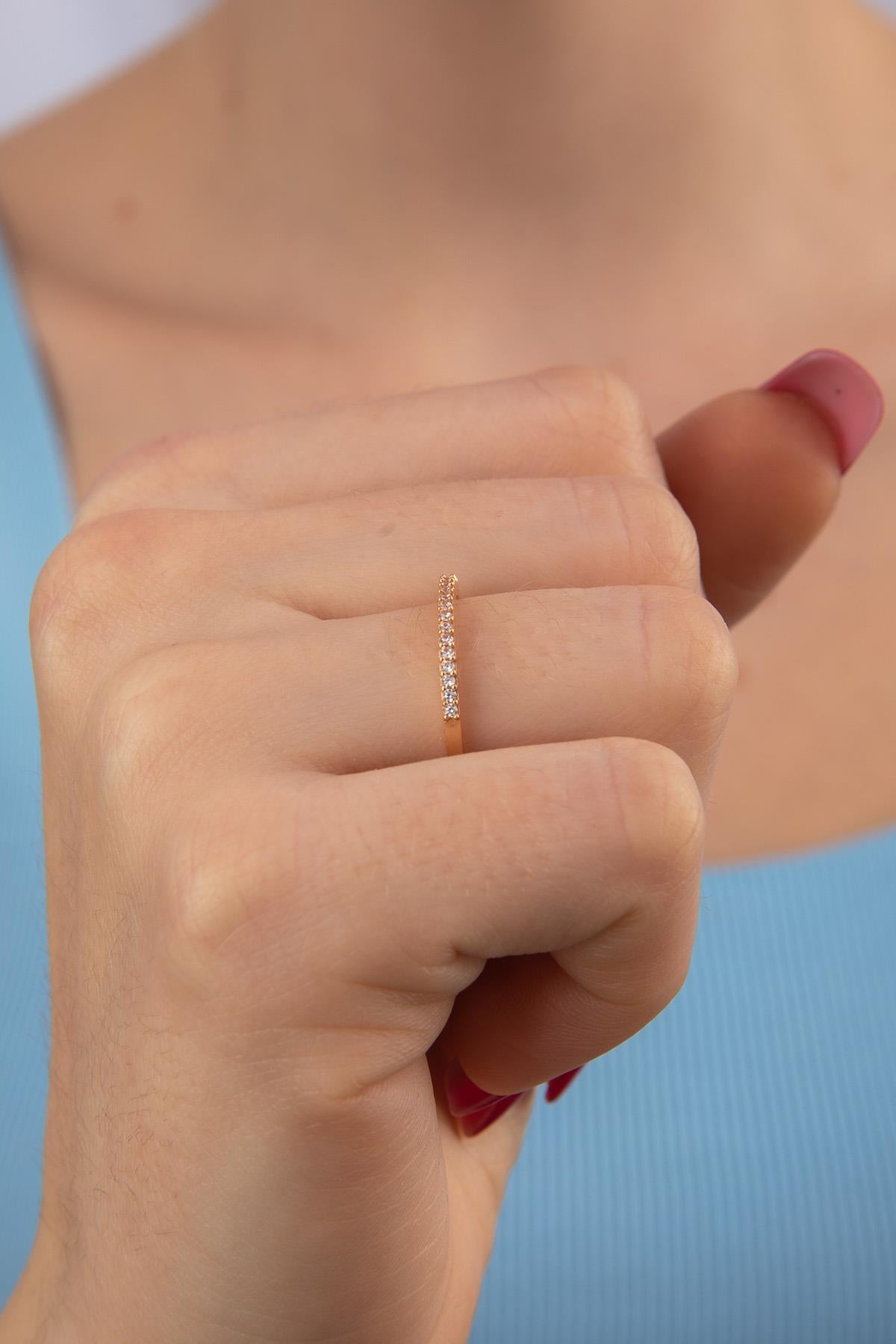 14K Gold White Stone Half-Eternity Band Ring