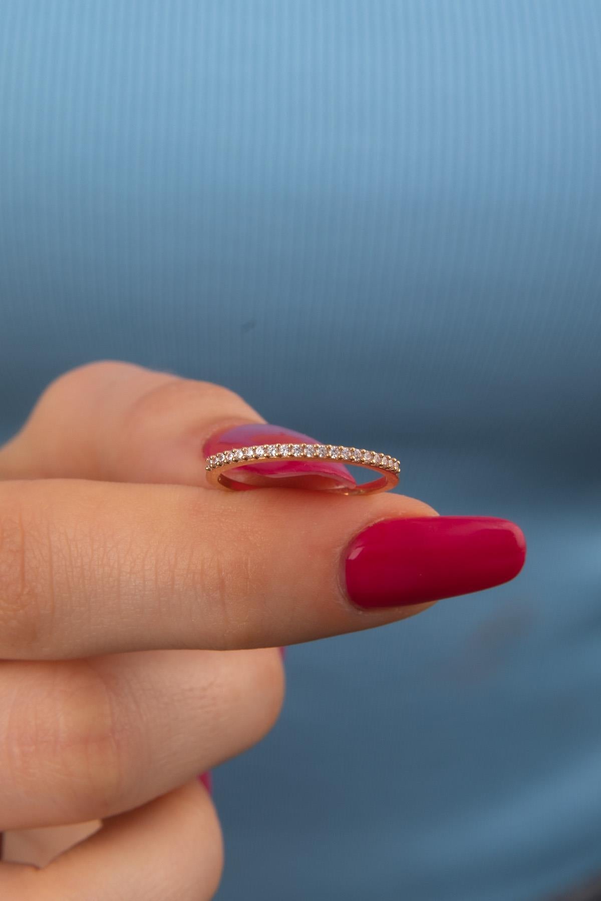 14K Gold White Stone Half-Eternity Band Ring