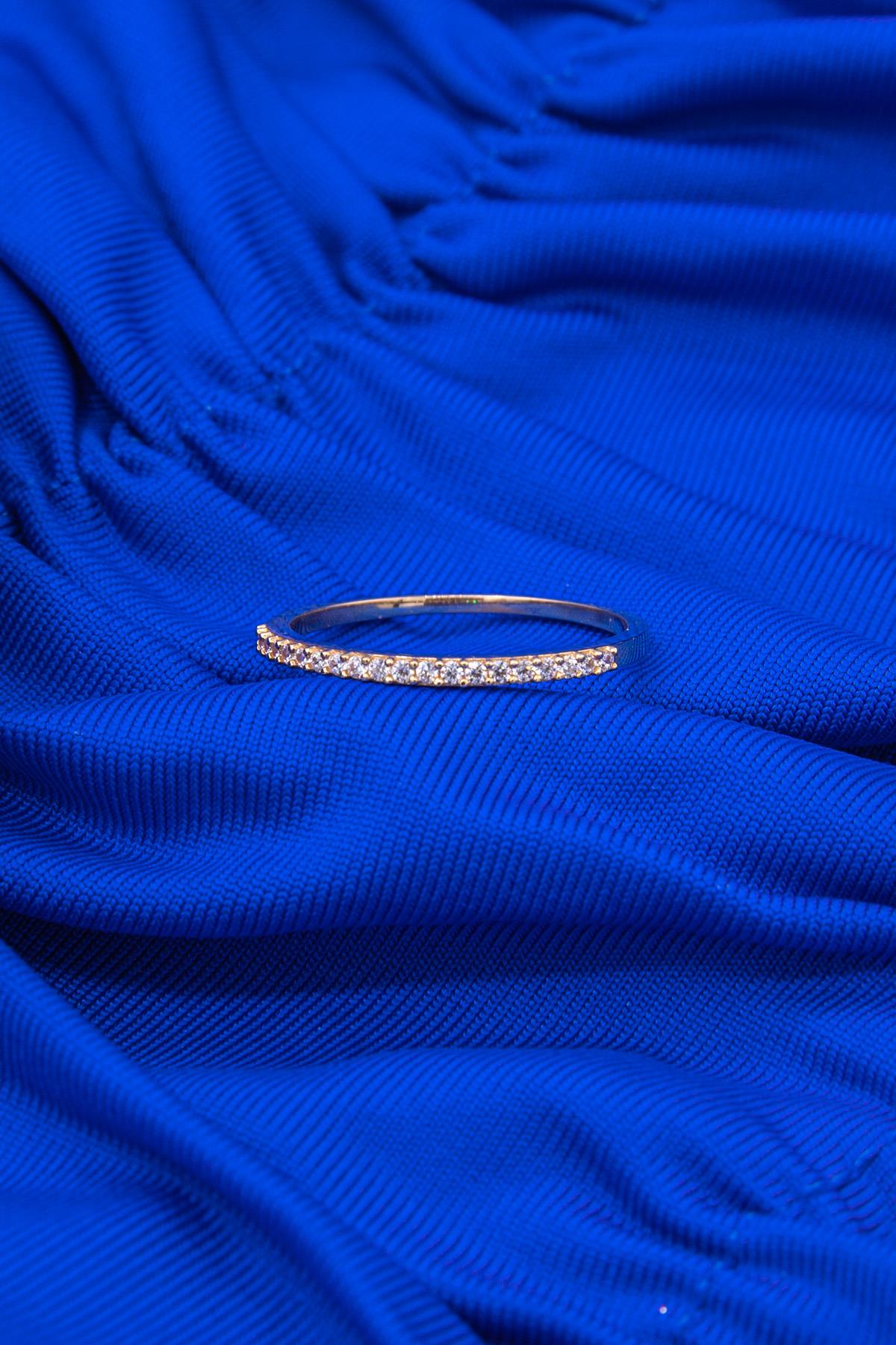 14K Gold White Stone Half-Eternity Band Ring