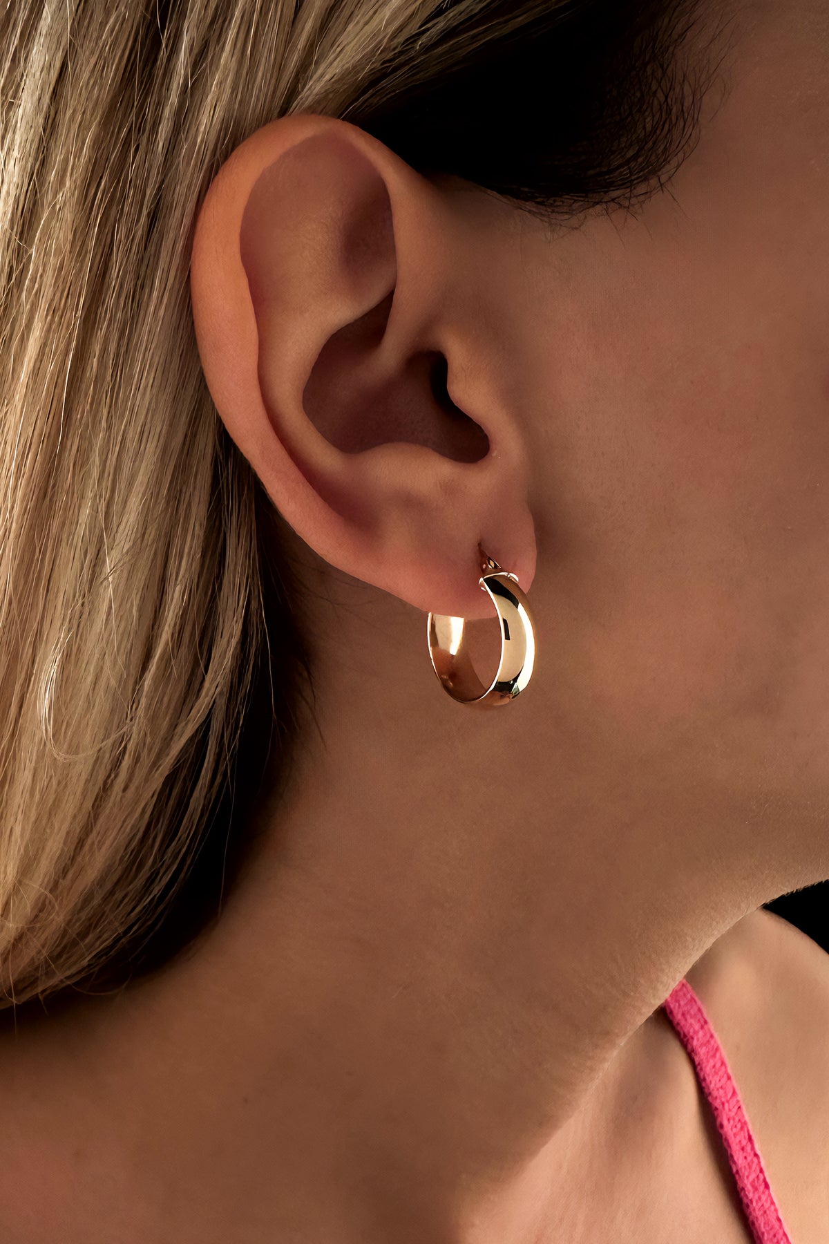 14K Gold Wide Hoop Earrings 7