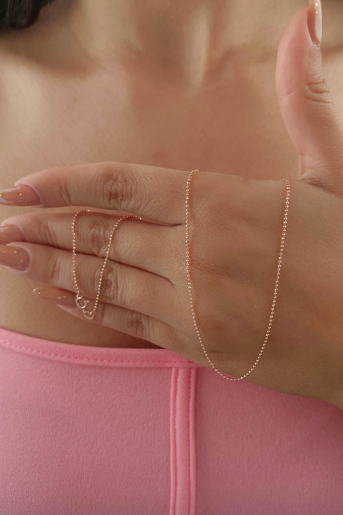 14K Rose Gold Cube Ball Chain 0.039 inch