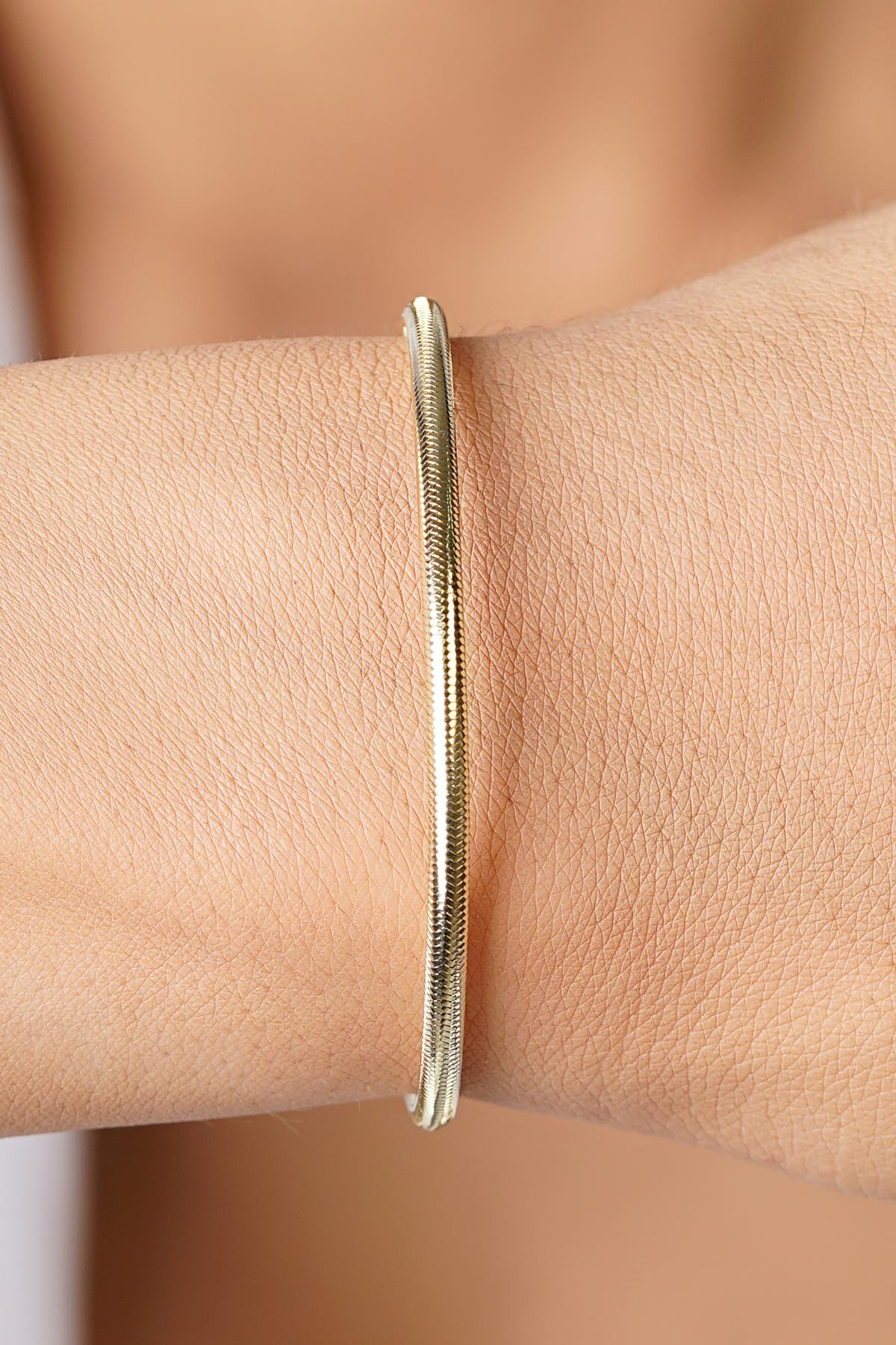 14k Solid Gold Flexible Italian Bracelet, 3mm Mesh Chain, Adjustable Gold Bangle, Real Gold Stacking Bracelet, Gift for Her