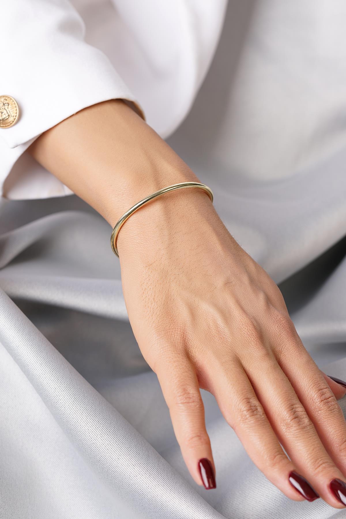 14k Solid Gold Flexible Italian Bracelet, 3mm Mesh Chain, Adjustable Gold Bangle, Real Gold Stacking Bracelet, Gift for Her