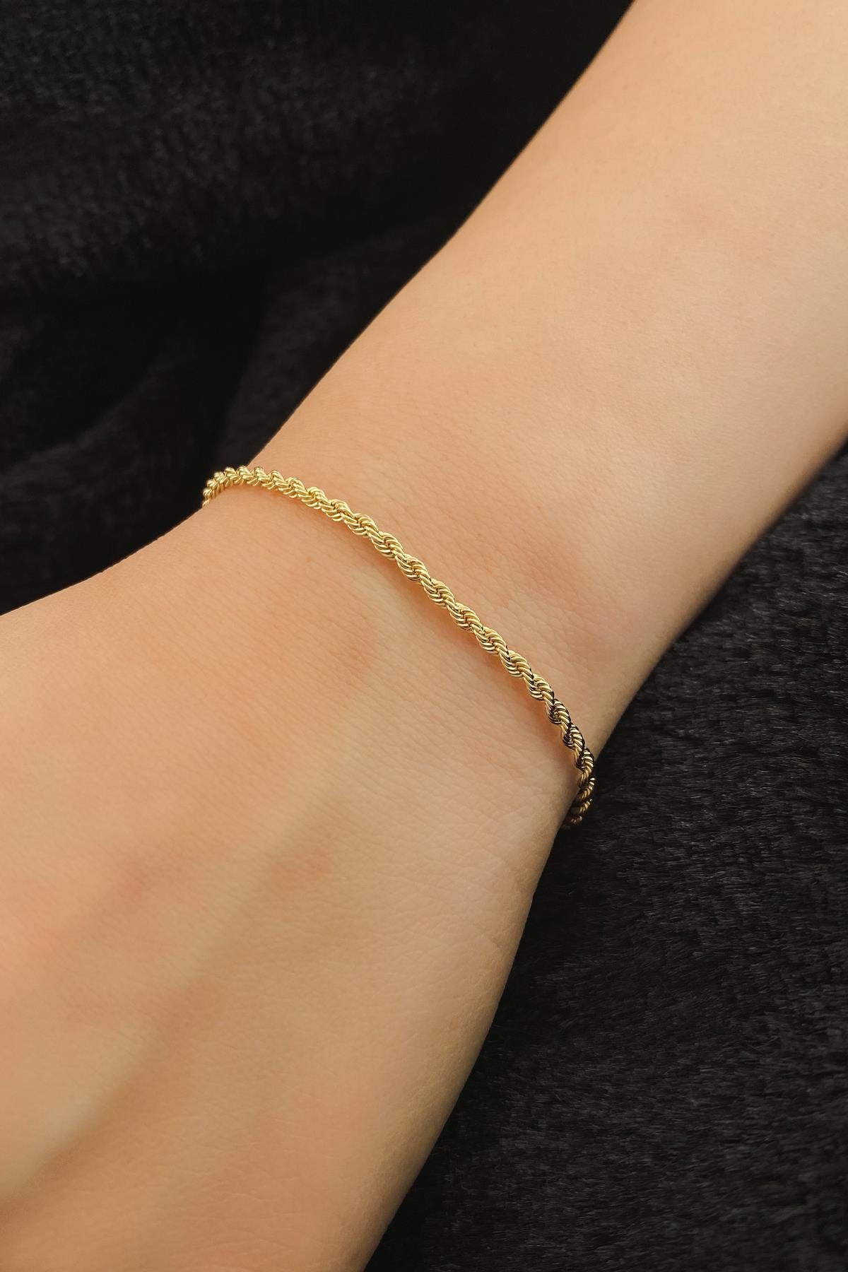14K Solid Gold Rope Chain Bracelet