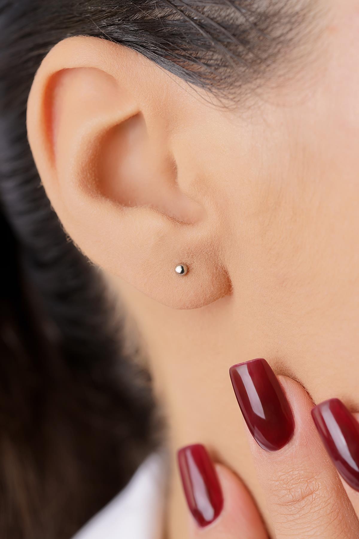 14K Solid Gold Tiny Ball Stud Earrings