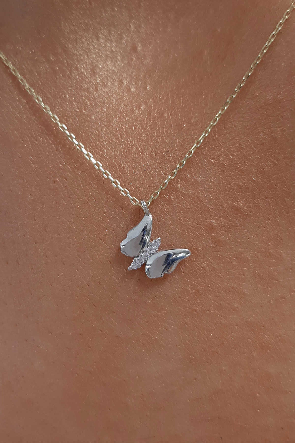 14K White Gold Butterfly Charm Necklace
