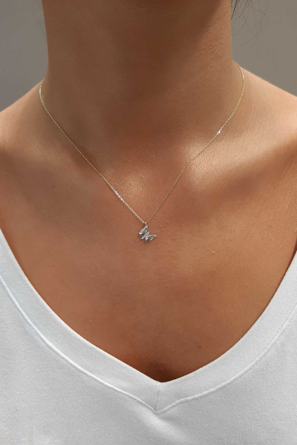 14K White Gold Butterfly Charm Necklace