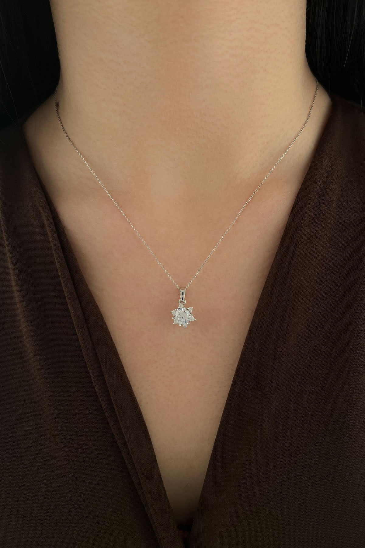 14K White Gold Lotus Rose Necklace