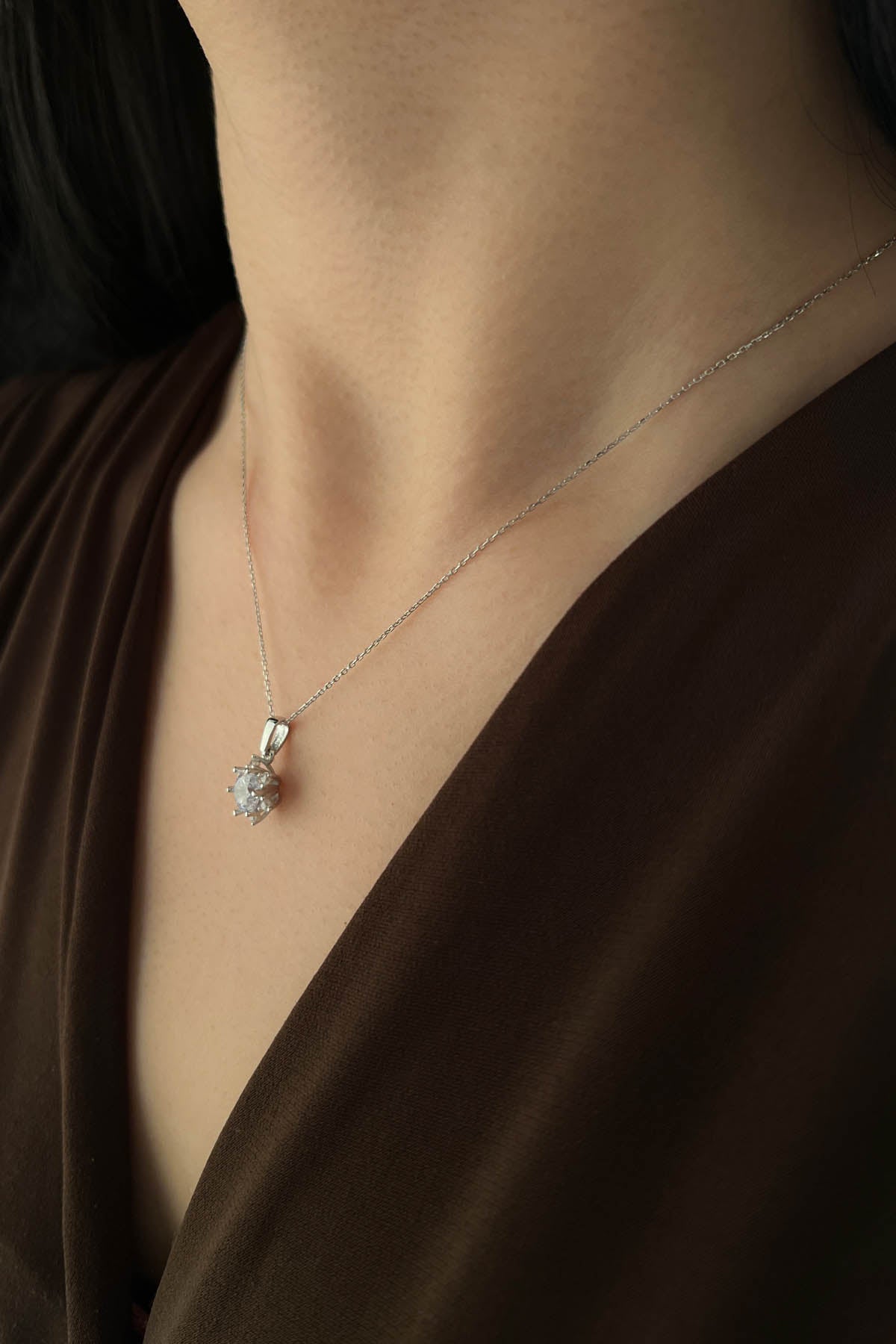 14K White Gold Lotus Rose Necklace