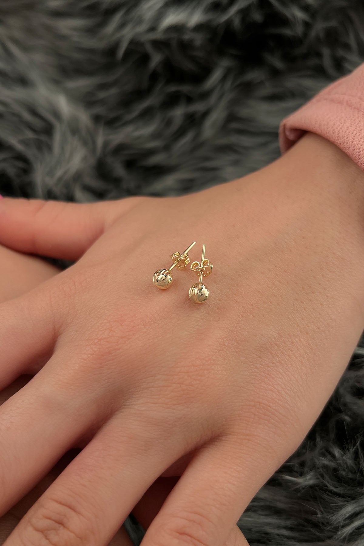 14K Yellow Gold Patterned Small Ball Stud Earrings