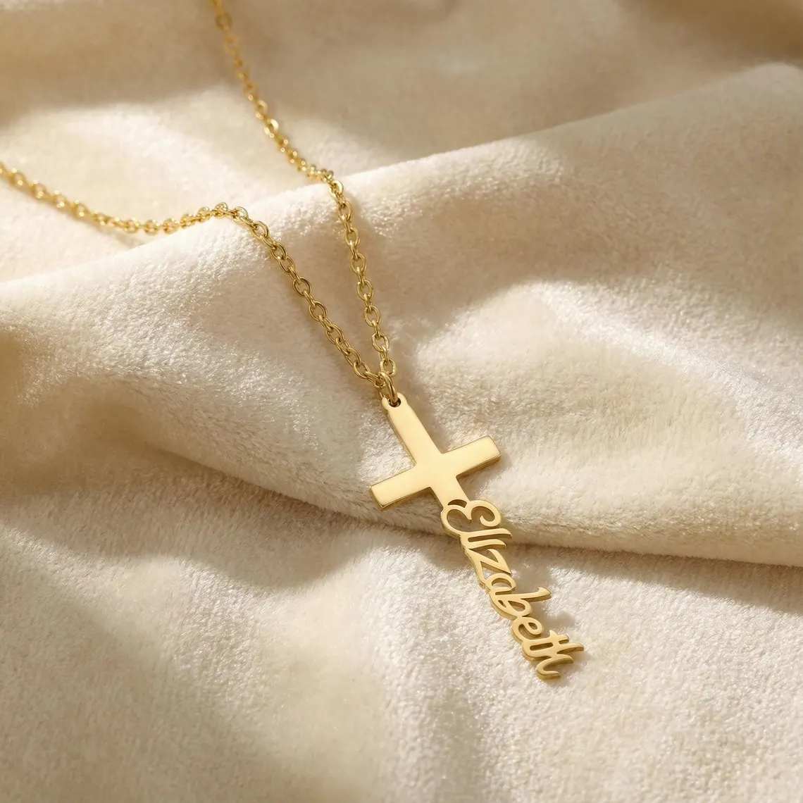 14K Gold Personalized Cross Necklace – Custom Name Jewelry Gift