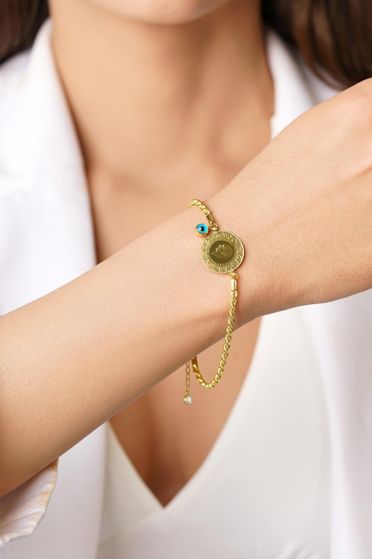 22K Gold Coin and 14K Gold Rope Bracelet
