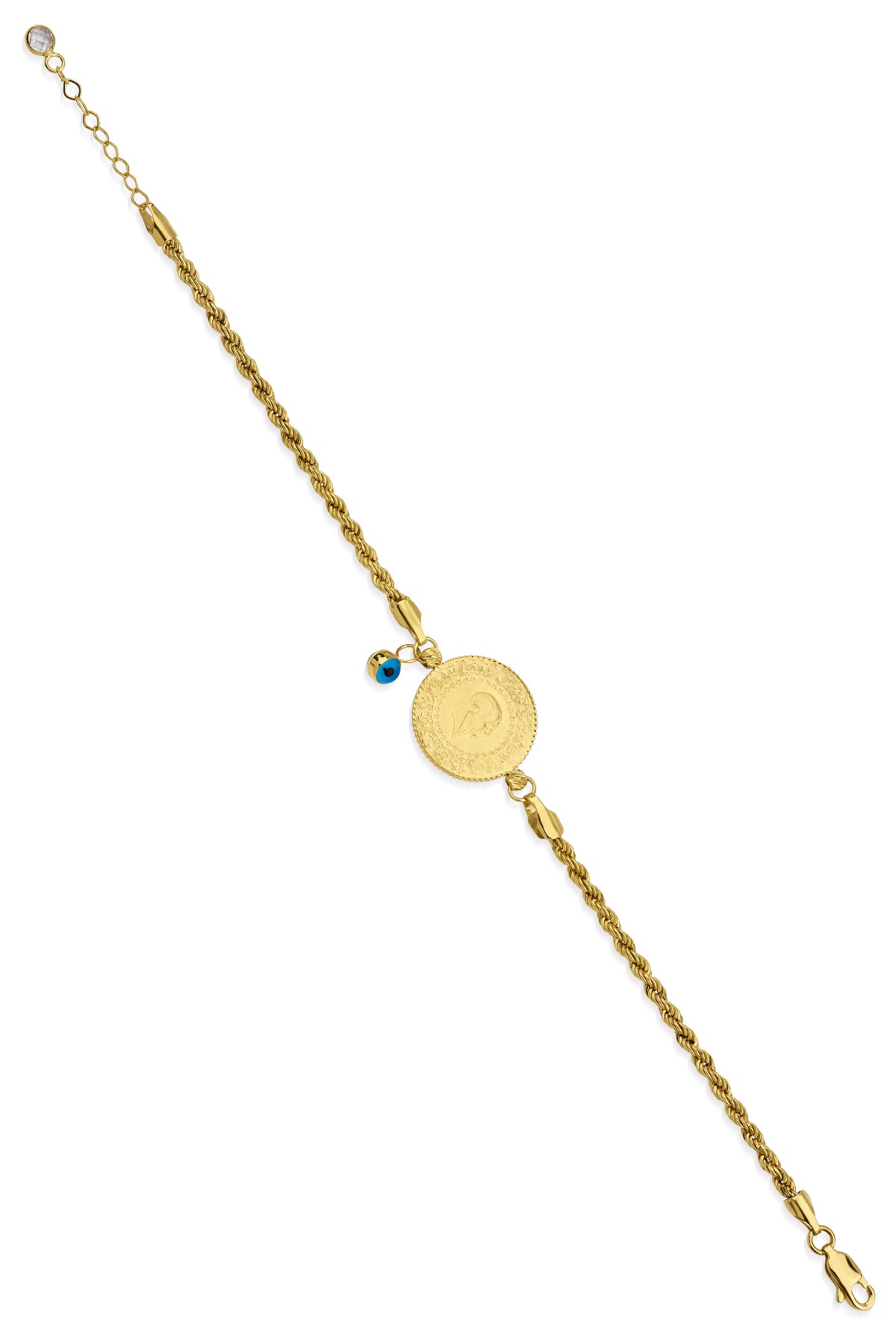 22K Gold Coin and 14K Gold Rope Bracelet