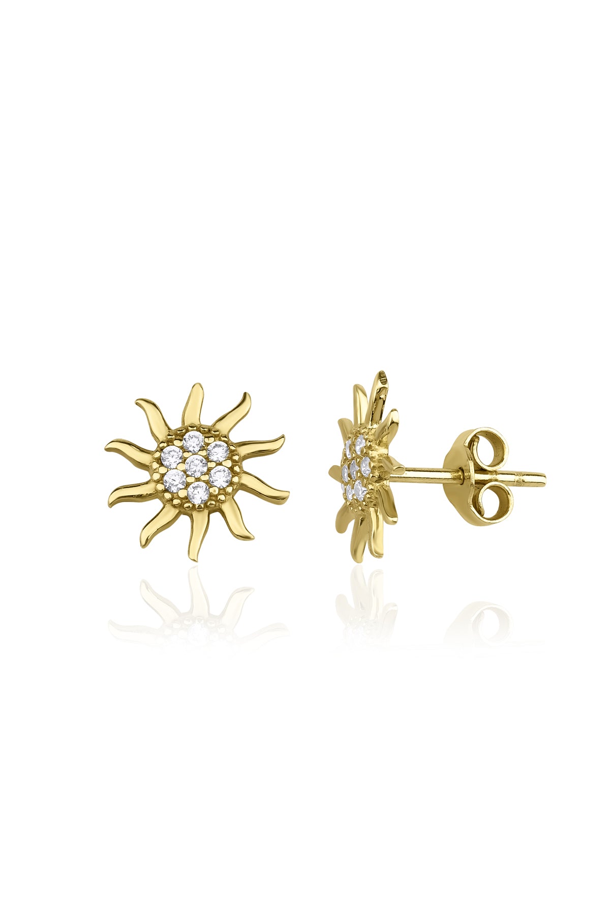 14K Gold Sun Shape Stud Earrings