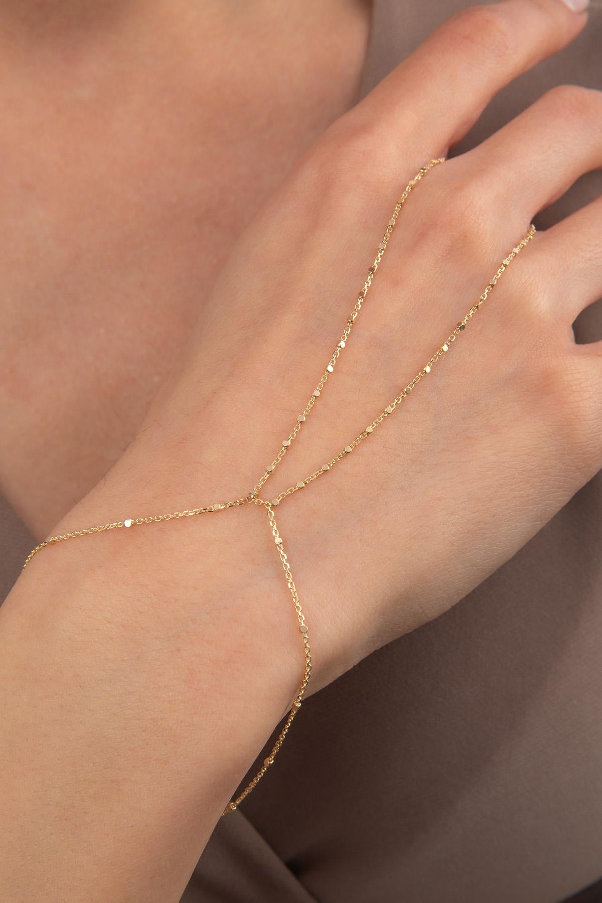 14K Gold Cube Hand Chain