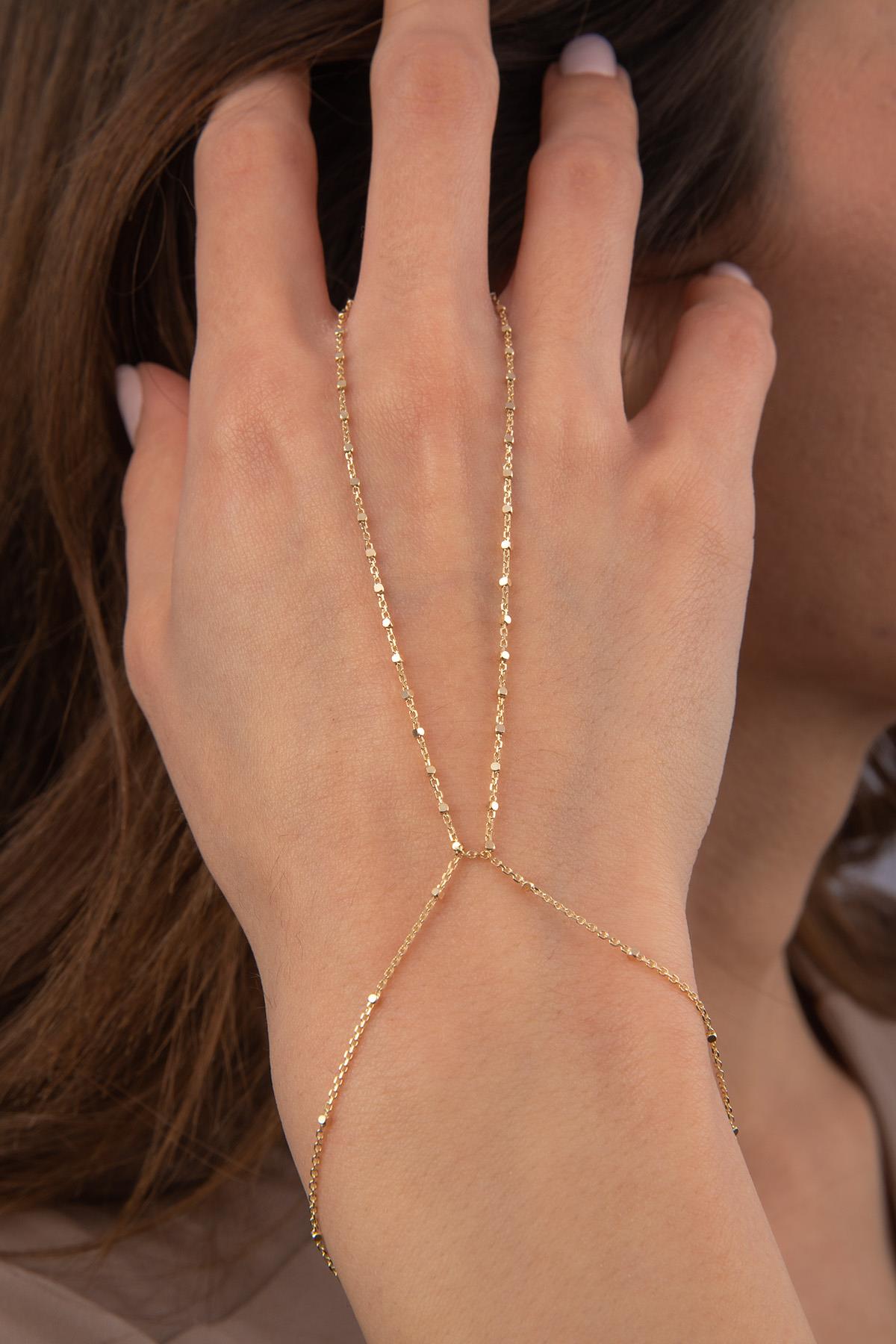 14K Gold Cube Hand Chain