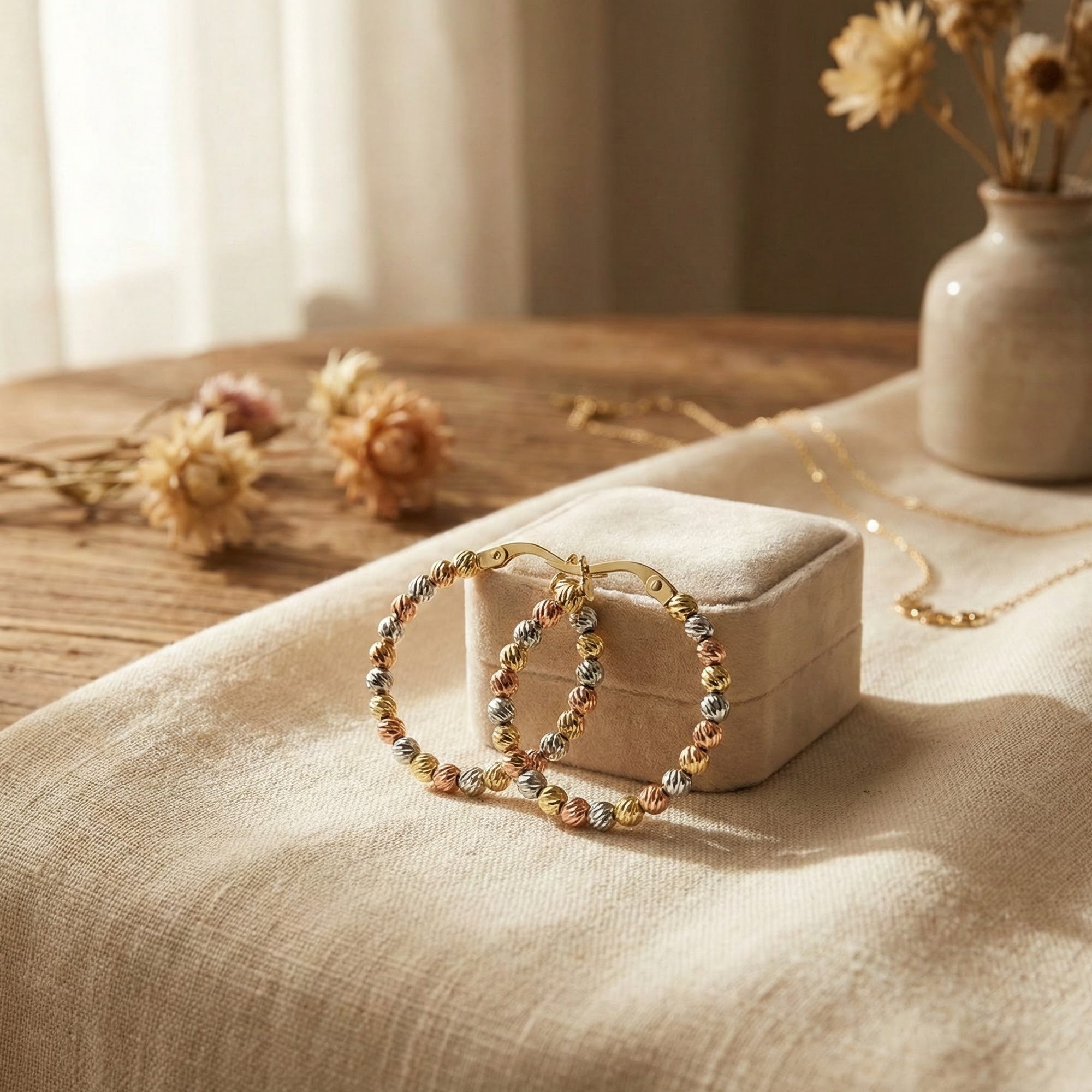 14K Gold 3 Color Dorica Hoop Earrings