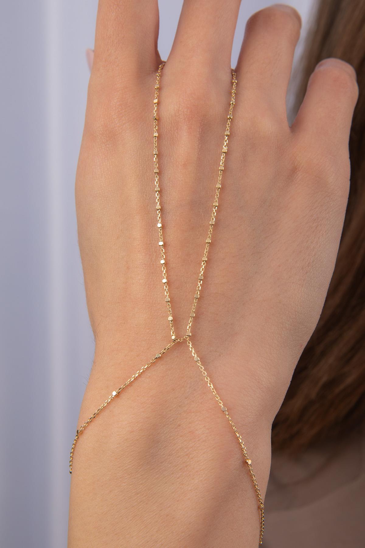 14K Gold Cube Hand Chain