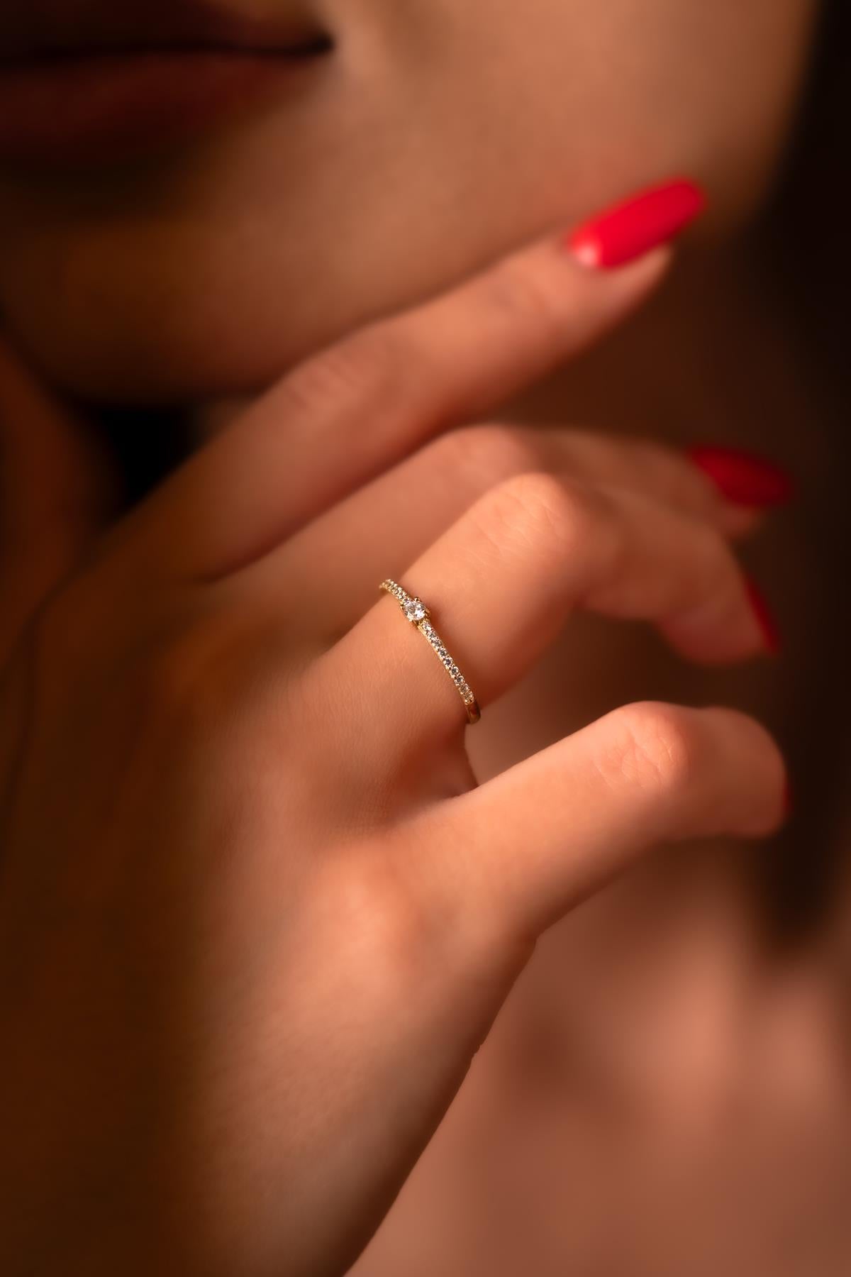 14K Gold Half Eternity Solitaire Ring