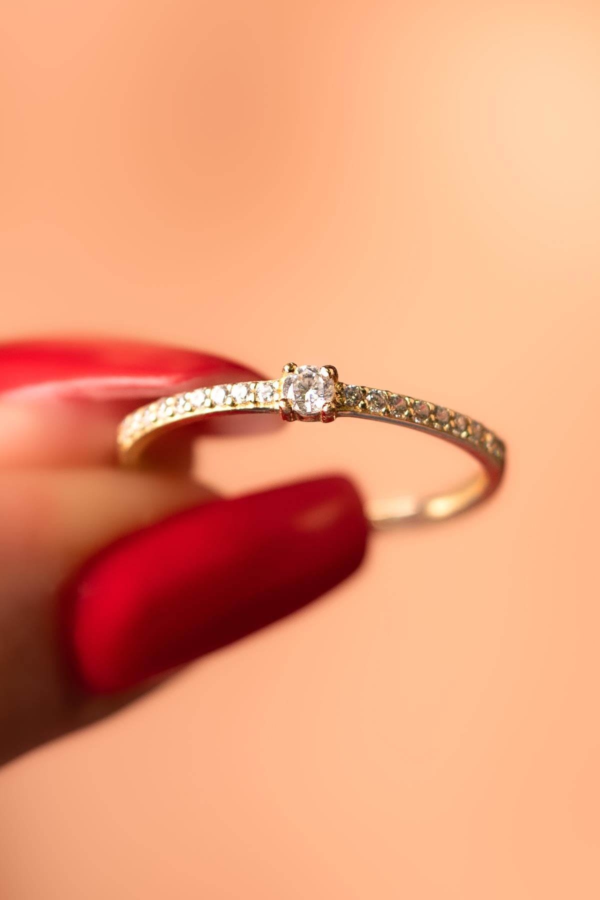 14K Gold Half Eternity Solitaire Ring