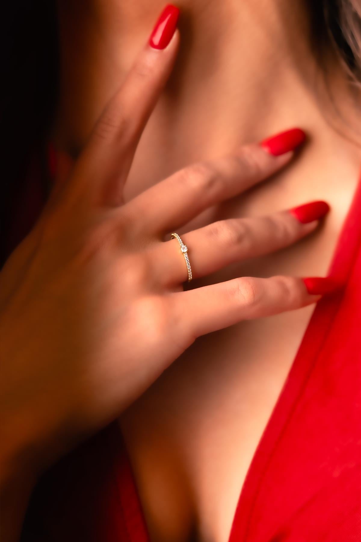 14K Gold Half Eternity Solitaire Ring