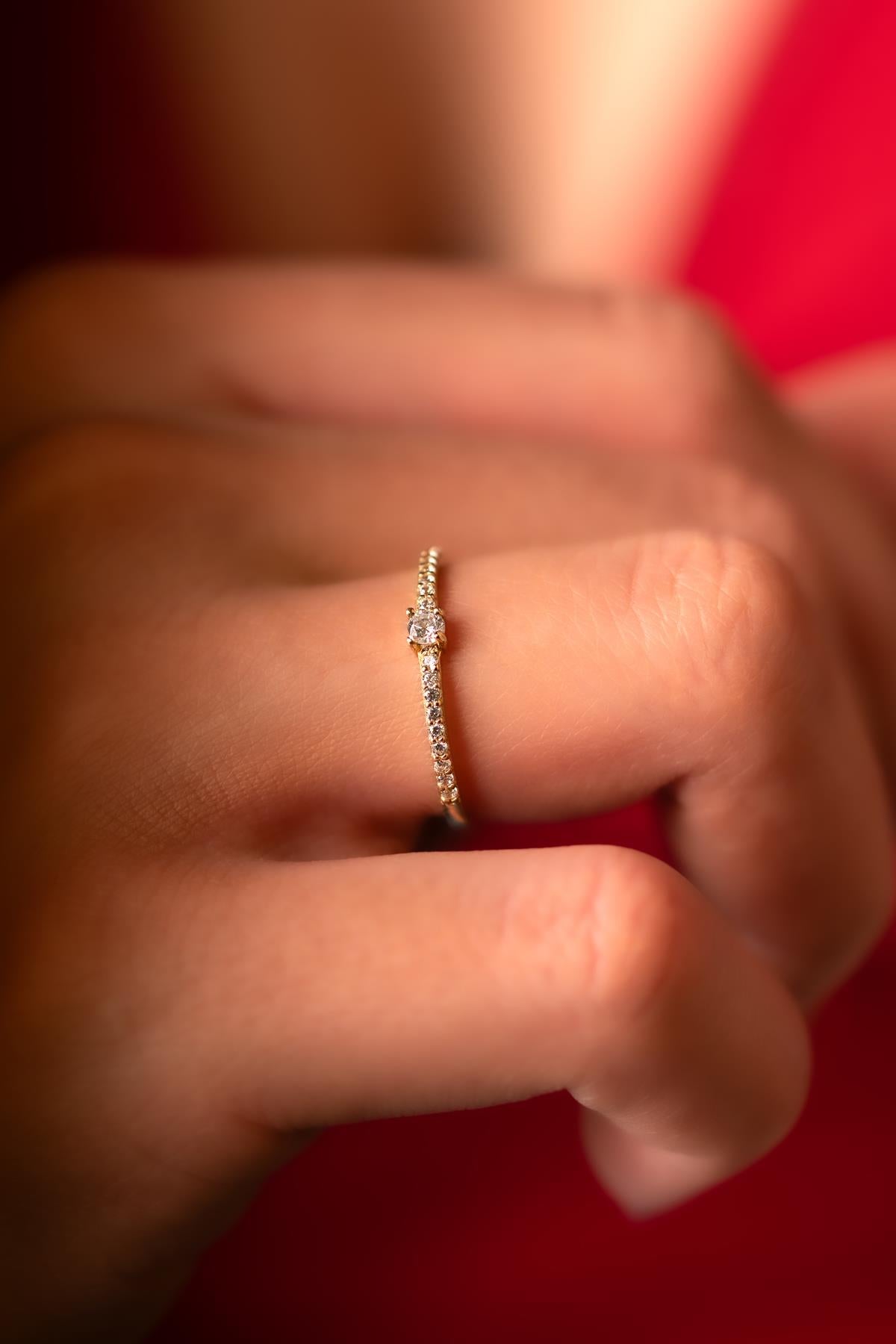 14K Gold Half Eternity Solitaire Ring