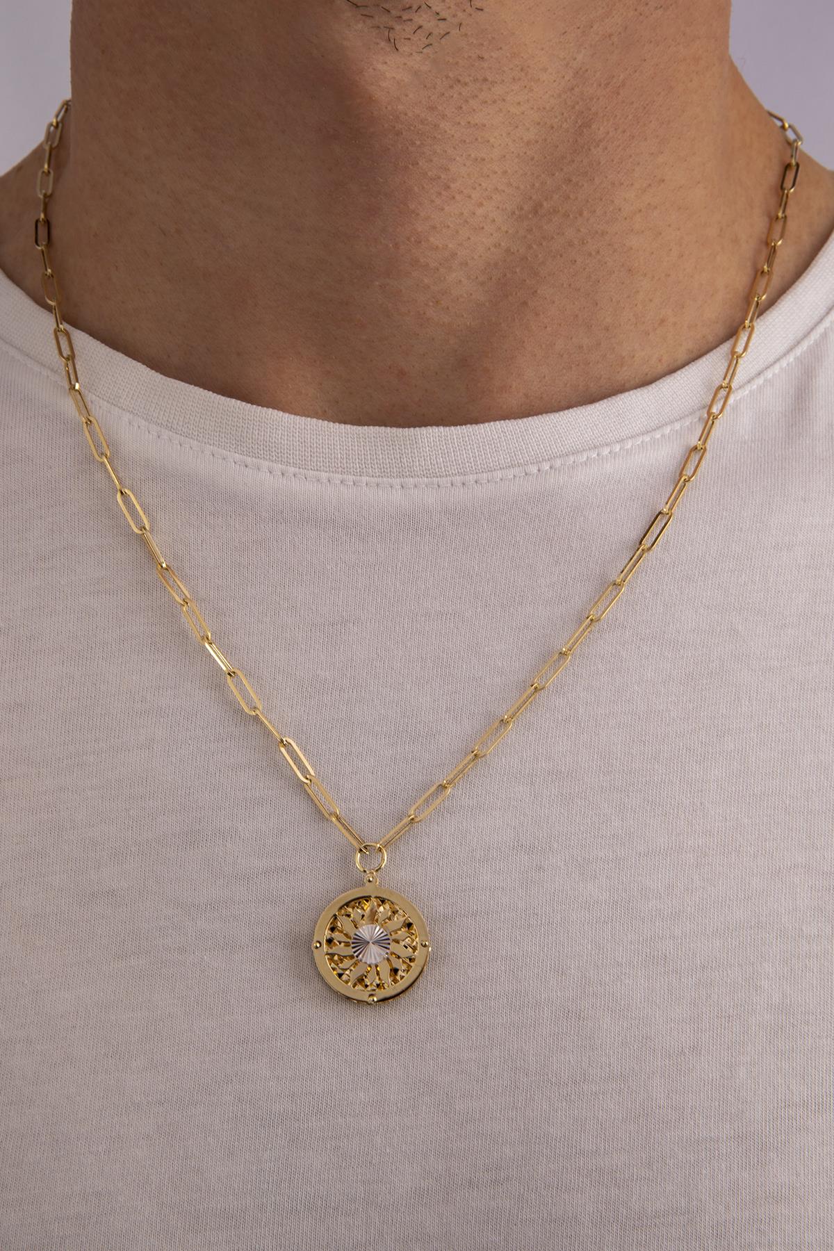 14K Gold Sun Paperclip Chain Necklace For Men