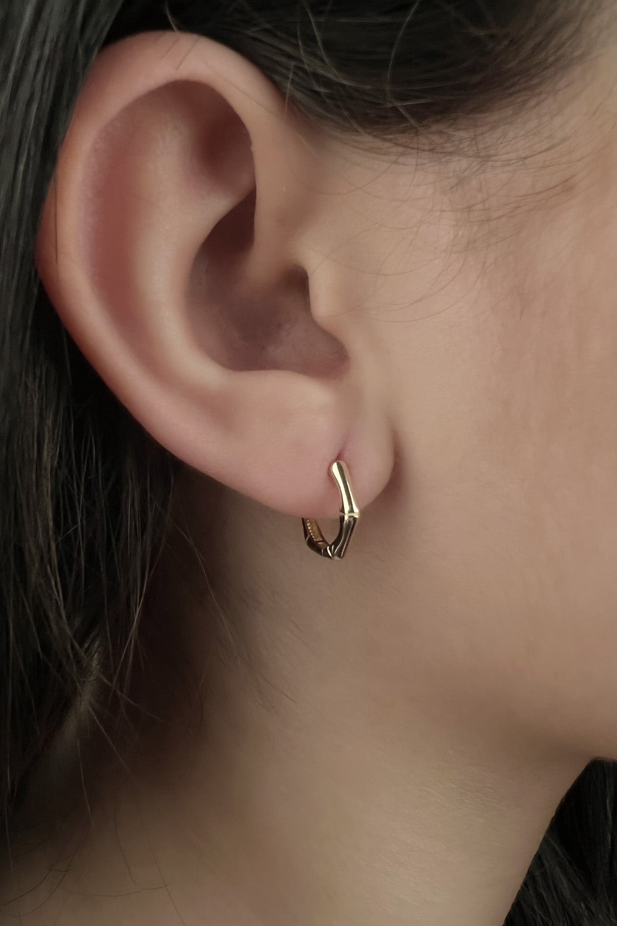 14K Gold Bone Shape Hexagon Huggie Hoop Earrings