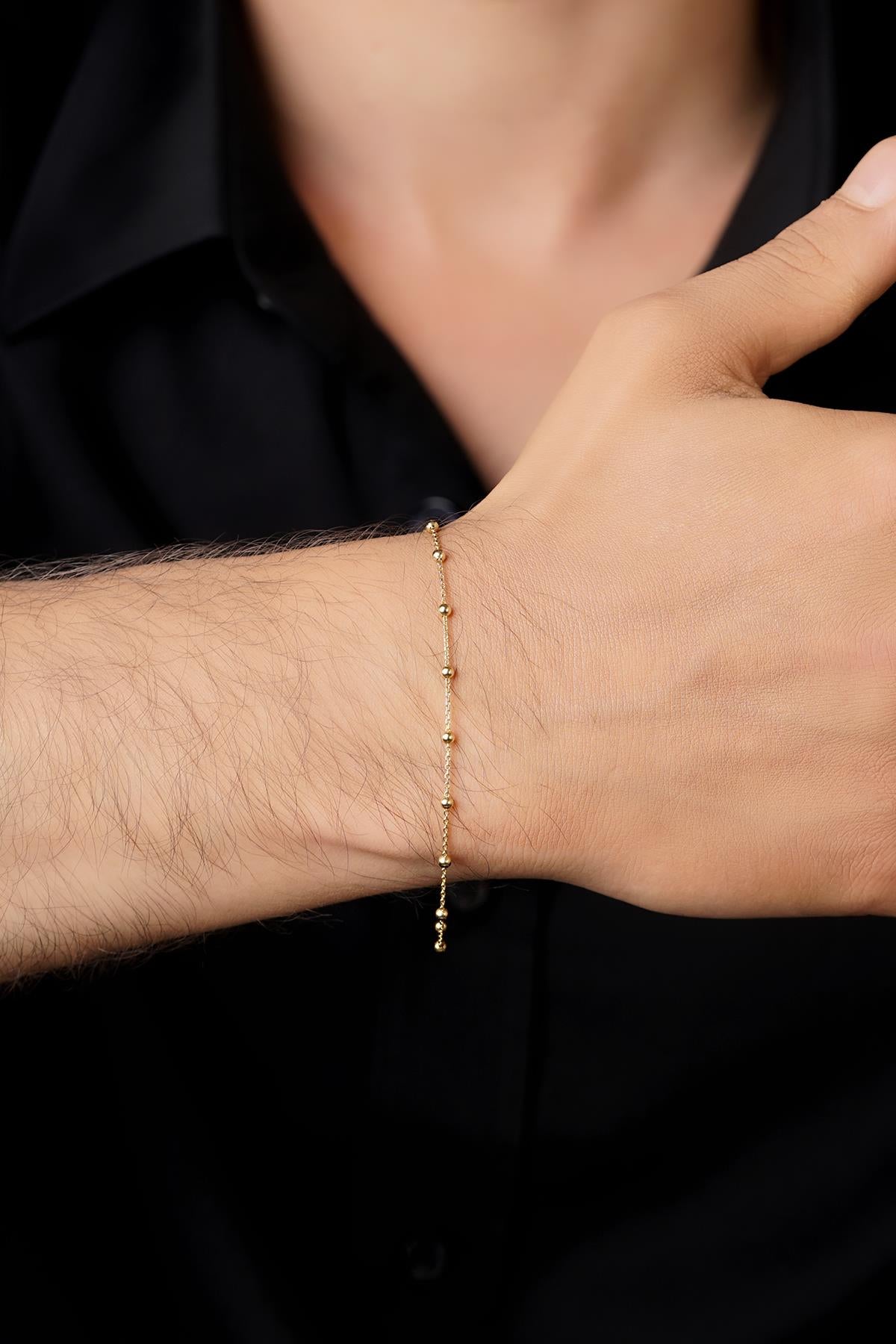 Men's 14K Gold Ball Bead Station Bracelet