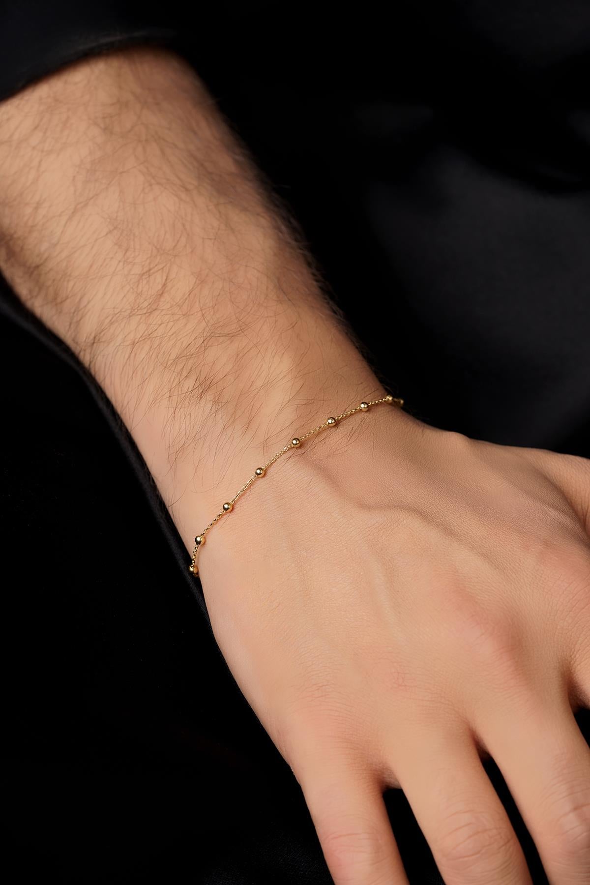 Men's 14K Solid Gold Ball Bead Station Bracelet