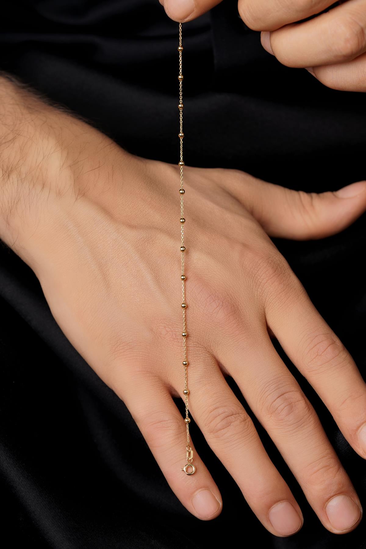 Men's 14K Solid Gold Ball Bead Station Bracelet