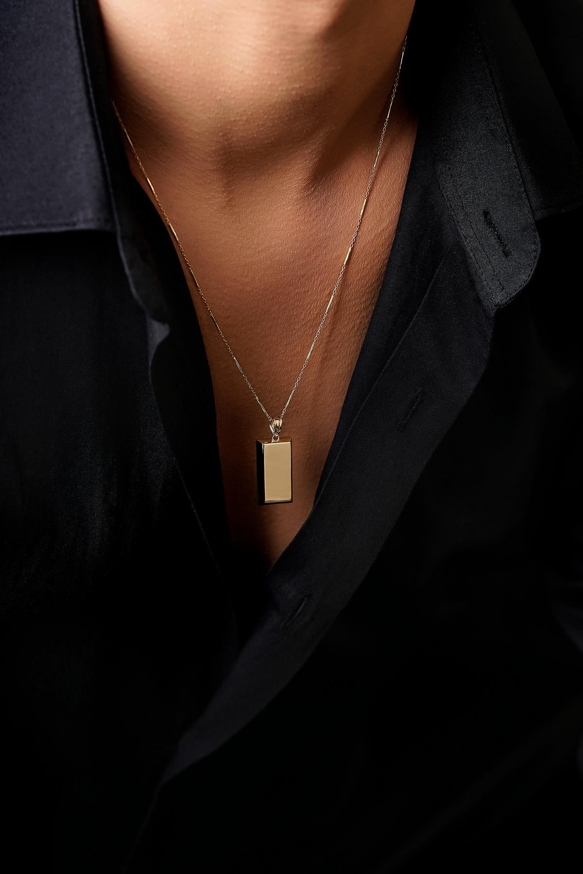 Men's 14K Gold Bar Link Chain with Ingot