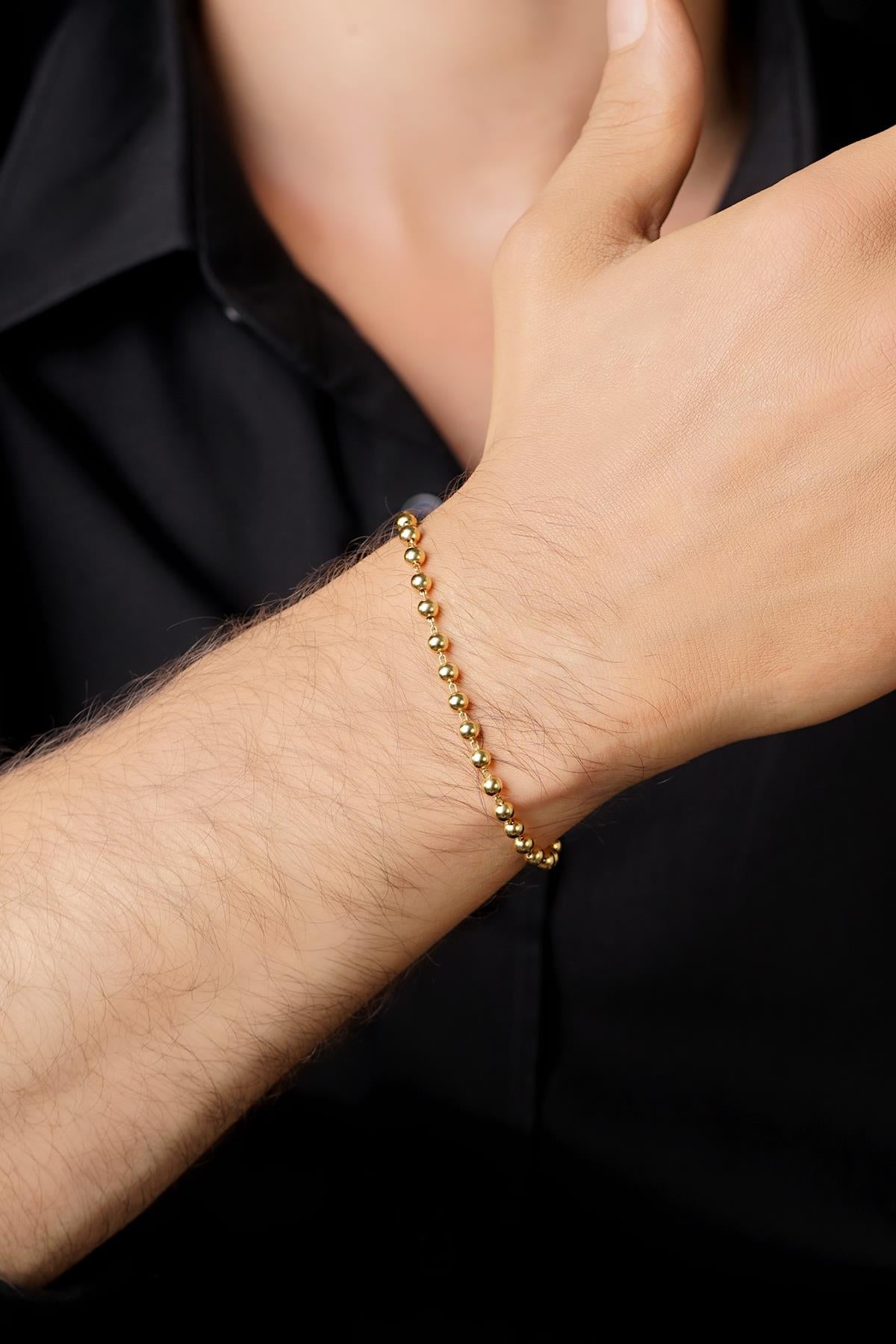 Men's 14K Gold Beaded Chain Bracelet