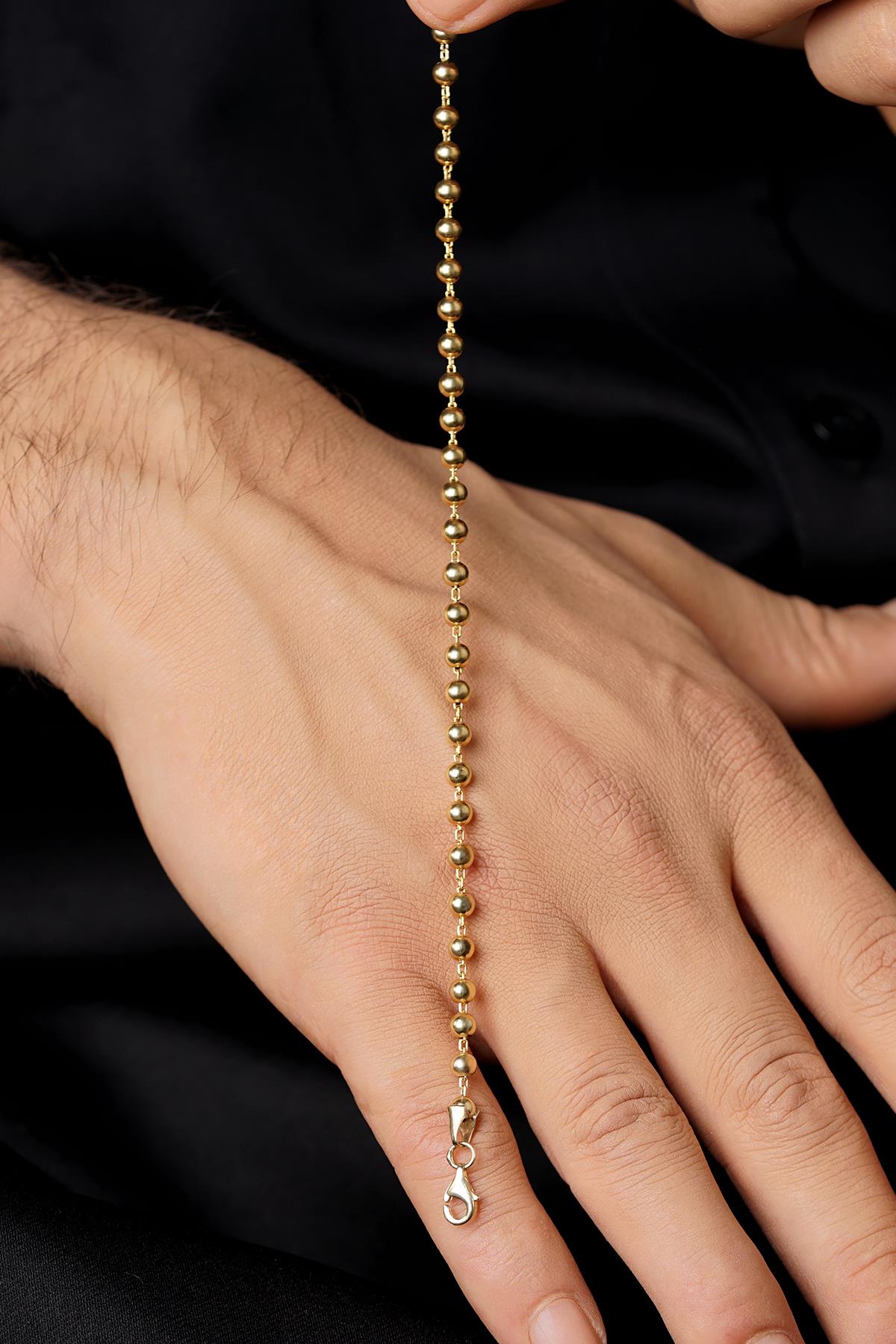 Men's 14K Gold Beaded Chain Bracelet