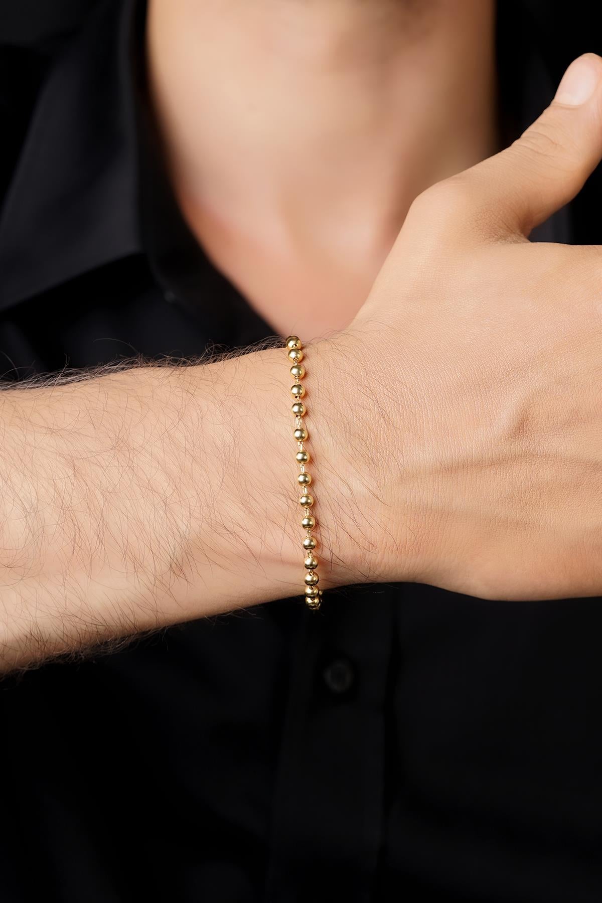 Men's 14K Gold Beaded Chain Bracelet