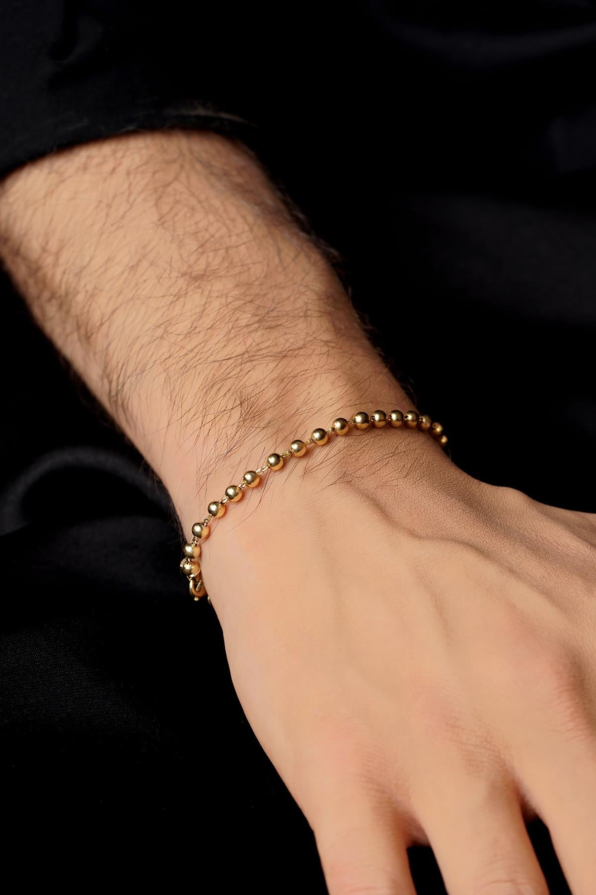 Men's 14K Gold Beaded Chain Bracelet