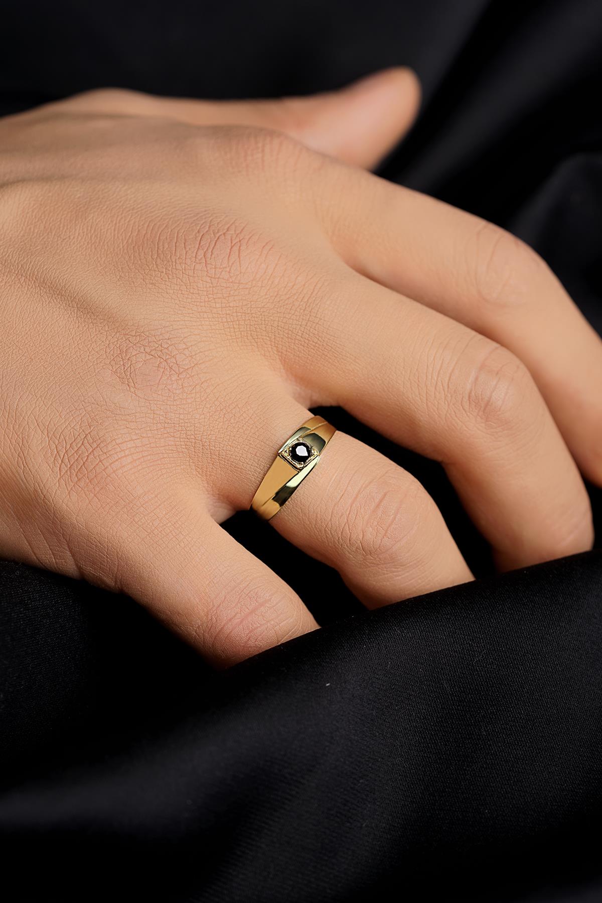 Men's 14K Solid Gold Black Onyx Signet Ring