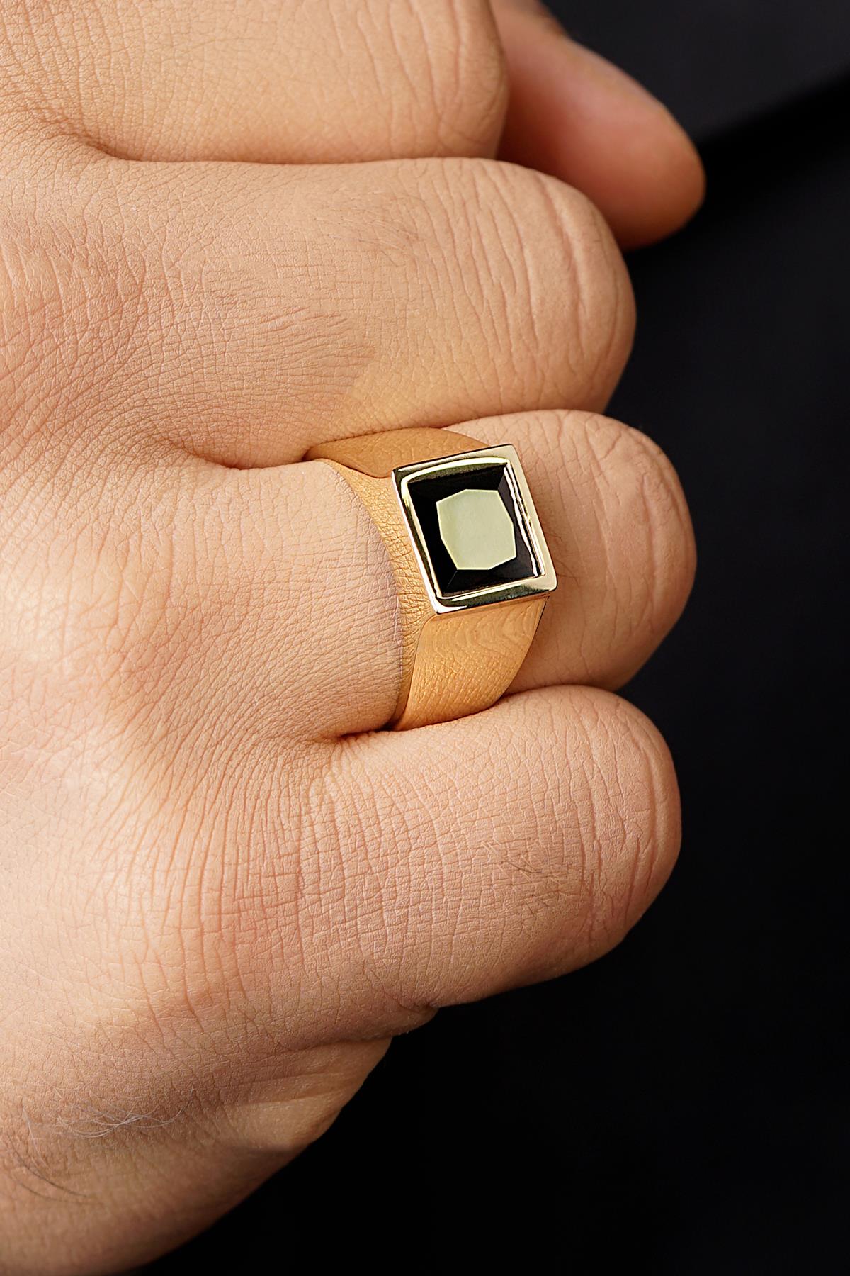 Men's 14K Solid Gold Black Onyx Signet Ring