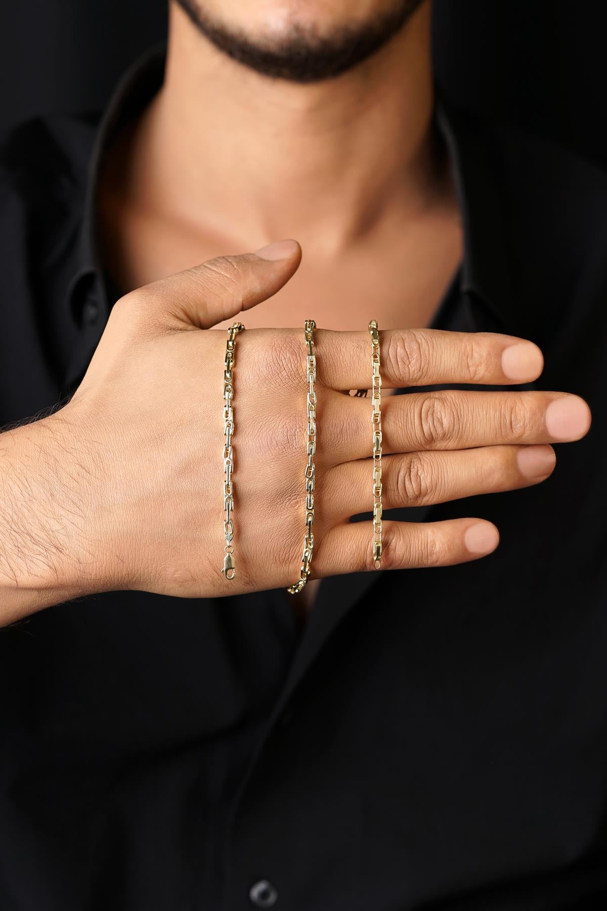 Men's 14K Solid Gold Byzantine Chain Necklace