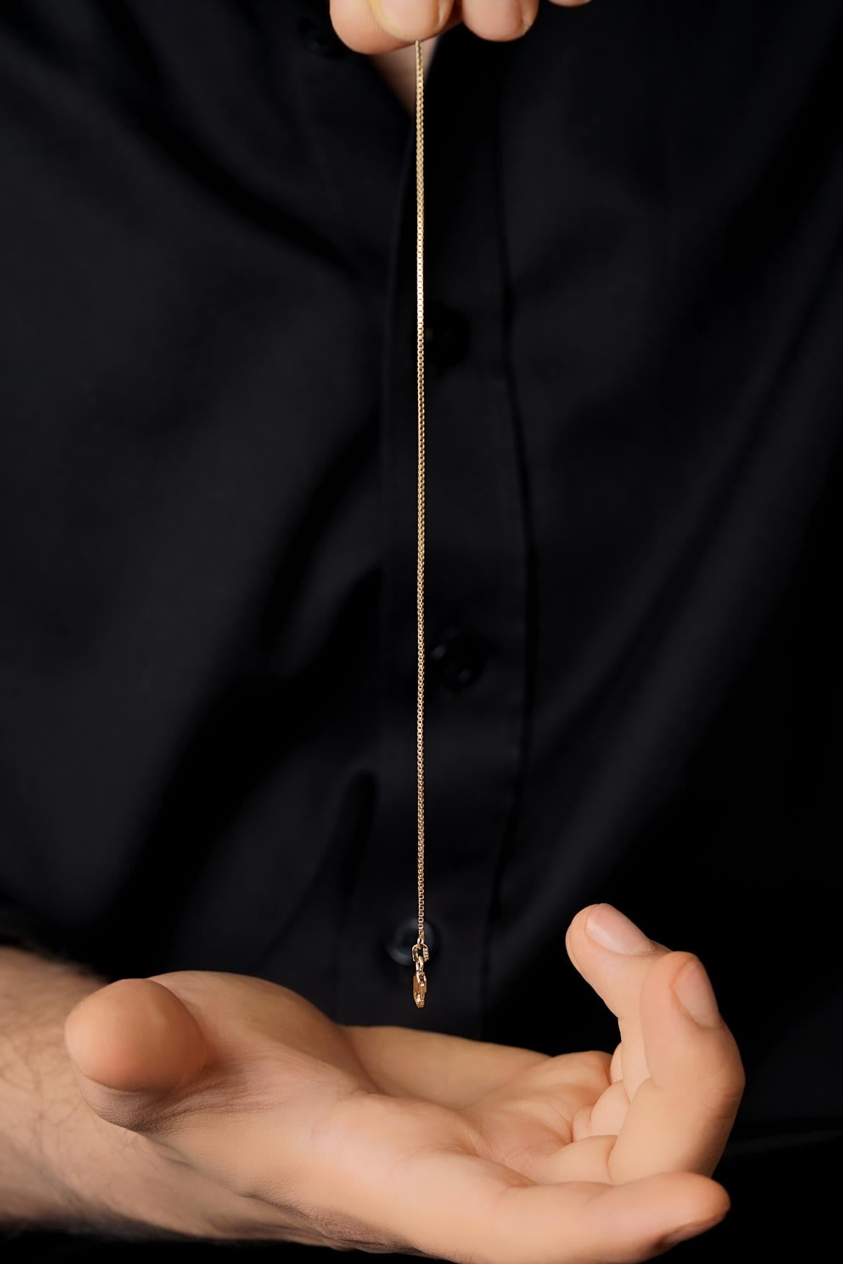 Men's 14K Solid Gold Dainty Box Chain Bracelet
