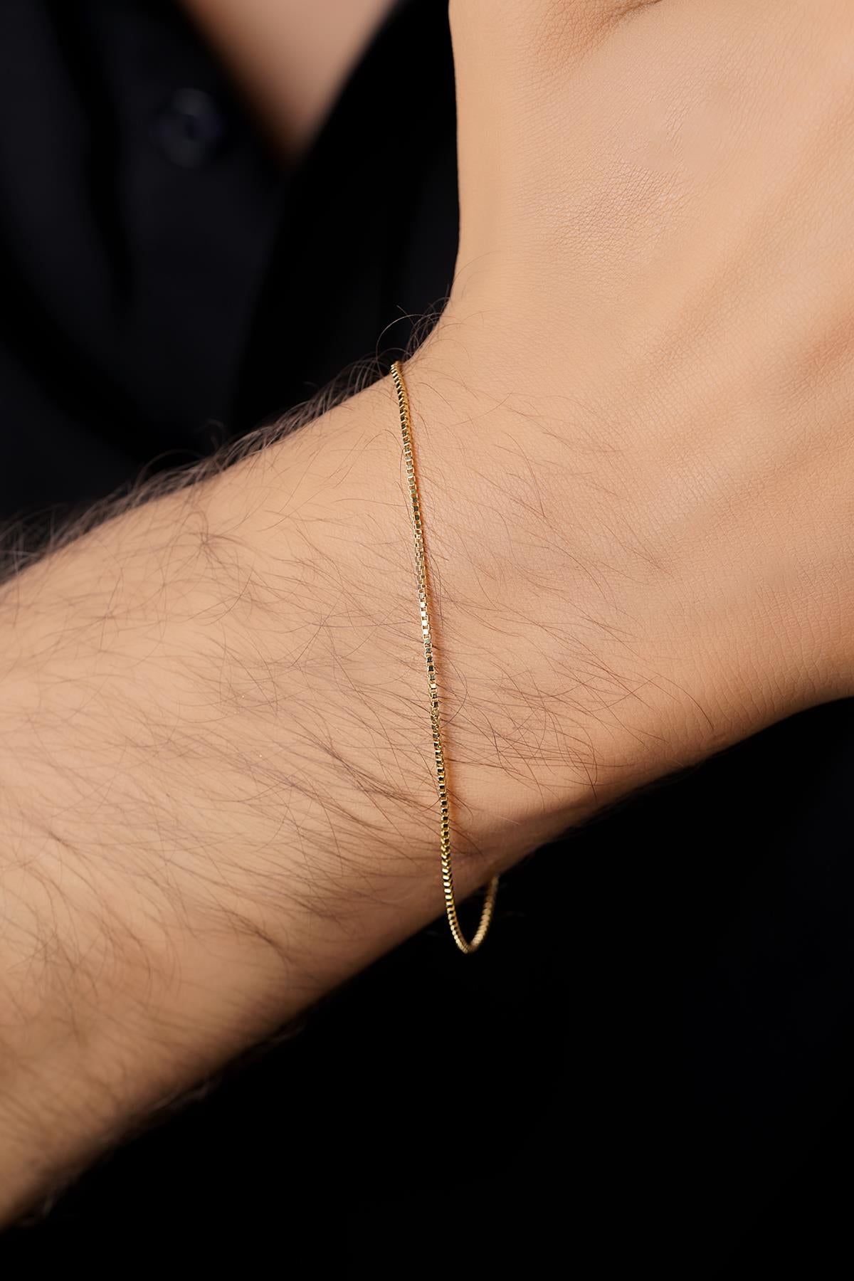 Men's 14K Gold Dainty Box Chain Bracelet