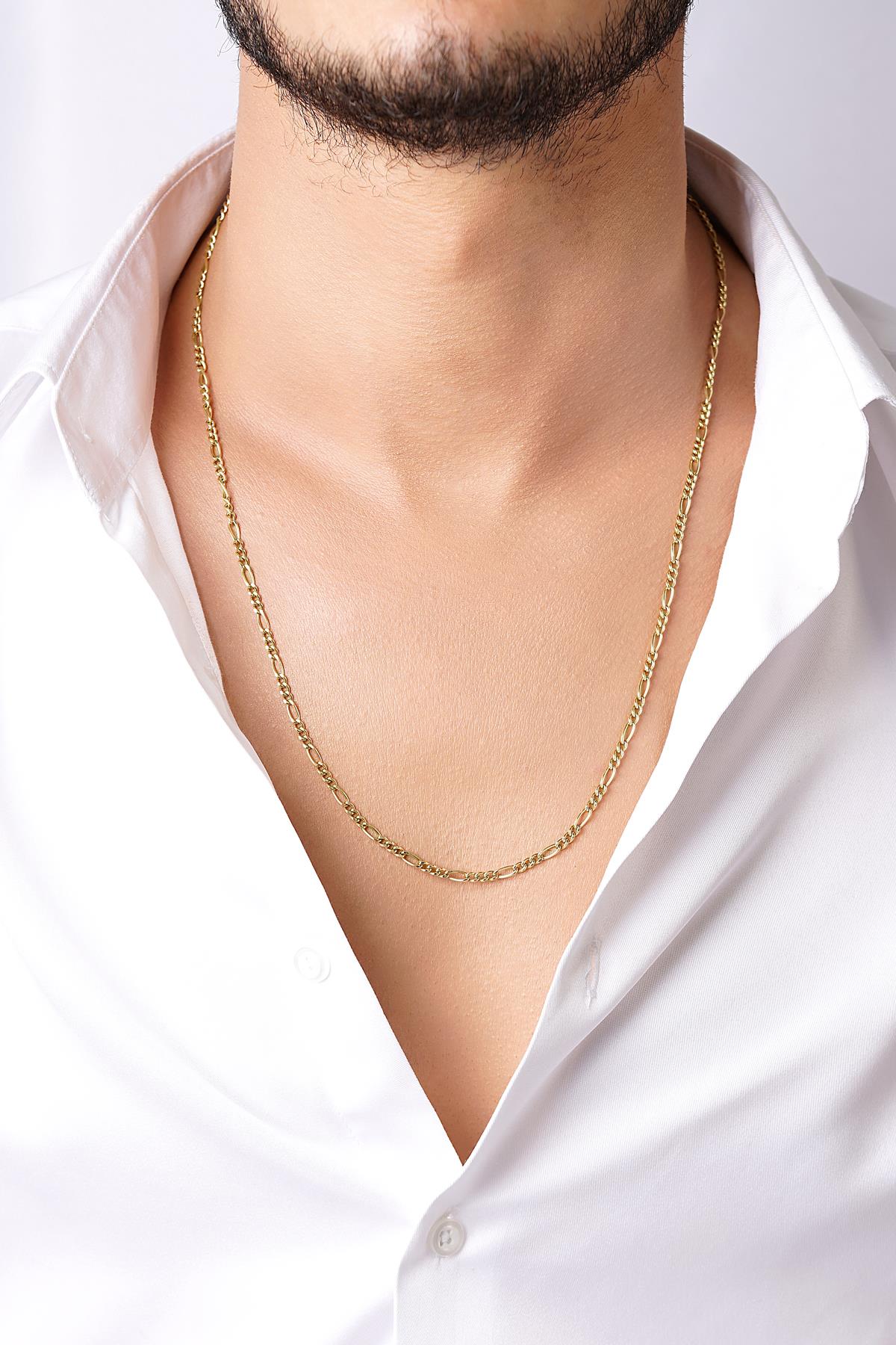 Men's 14K Solid Gold Figaro Link Necklace