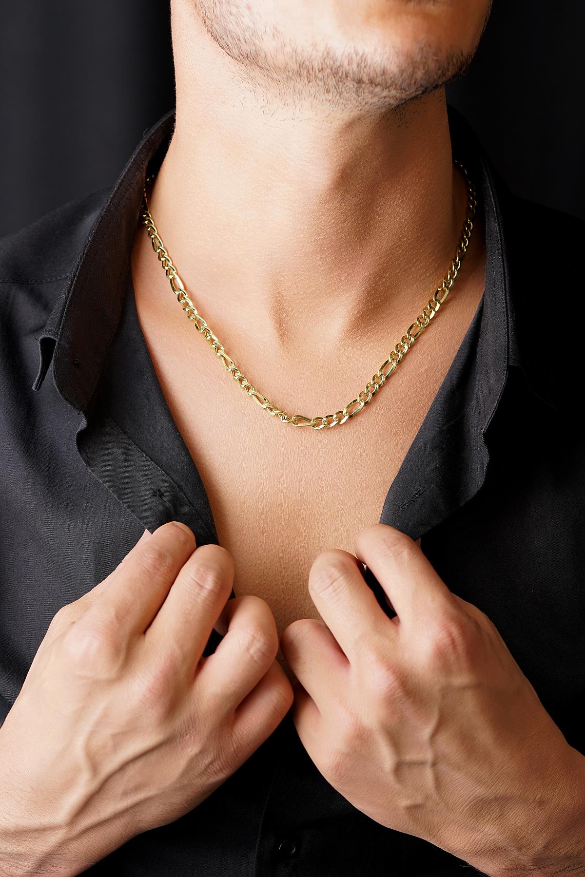 Men's 14K Solid Gold Flat Figaro Link Chain