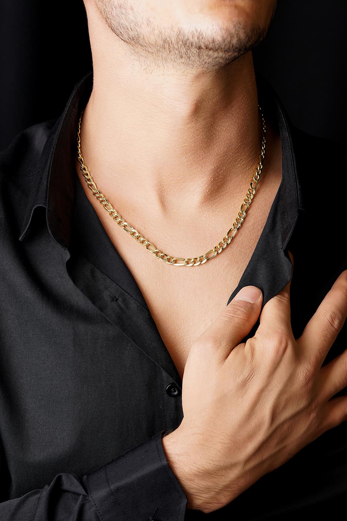 Men's 14K Solid Gold Flat Figaro Link Chain