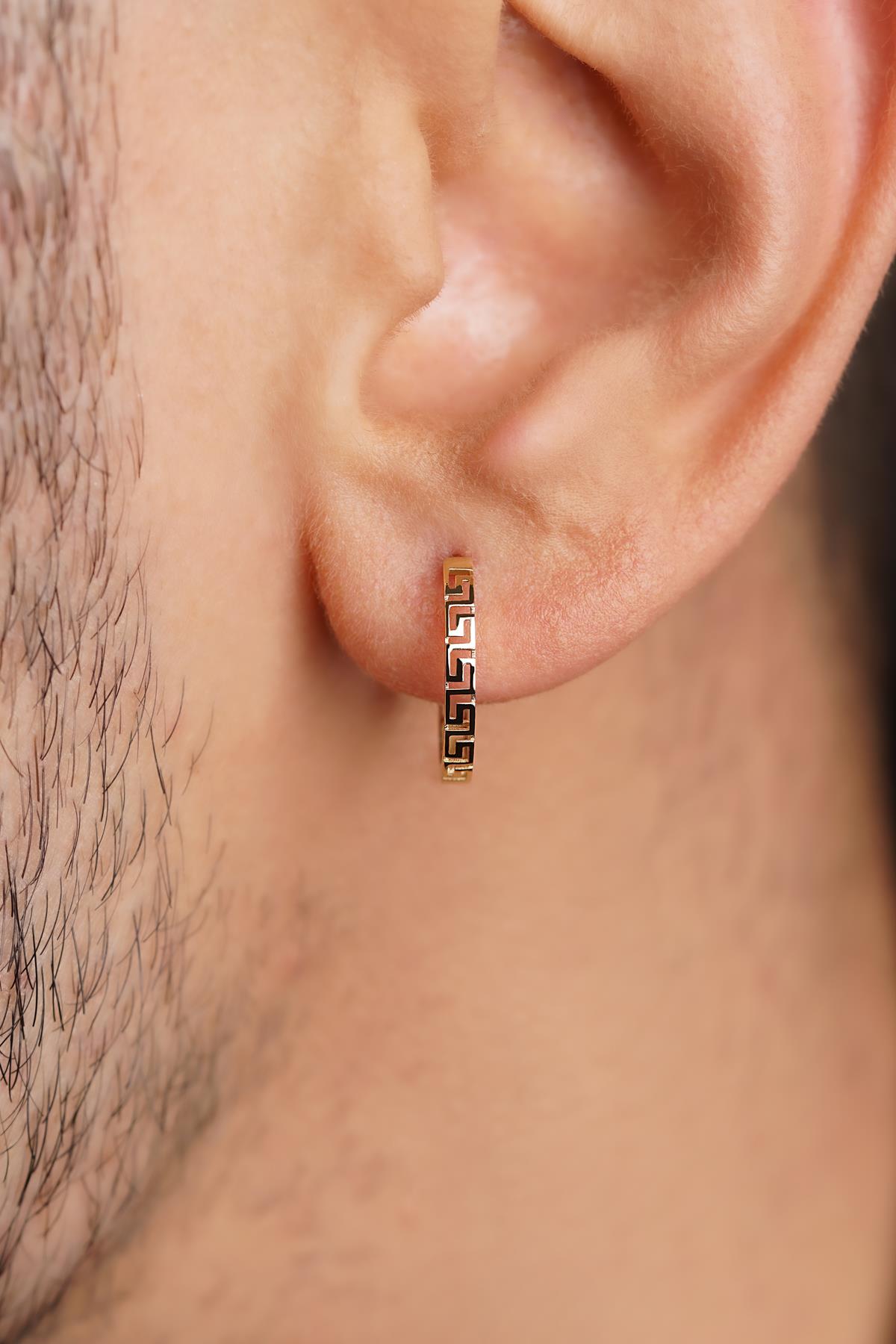 Men's 14K Solid Gold Greek Key Huggie Hoops