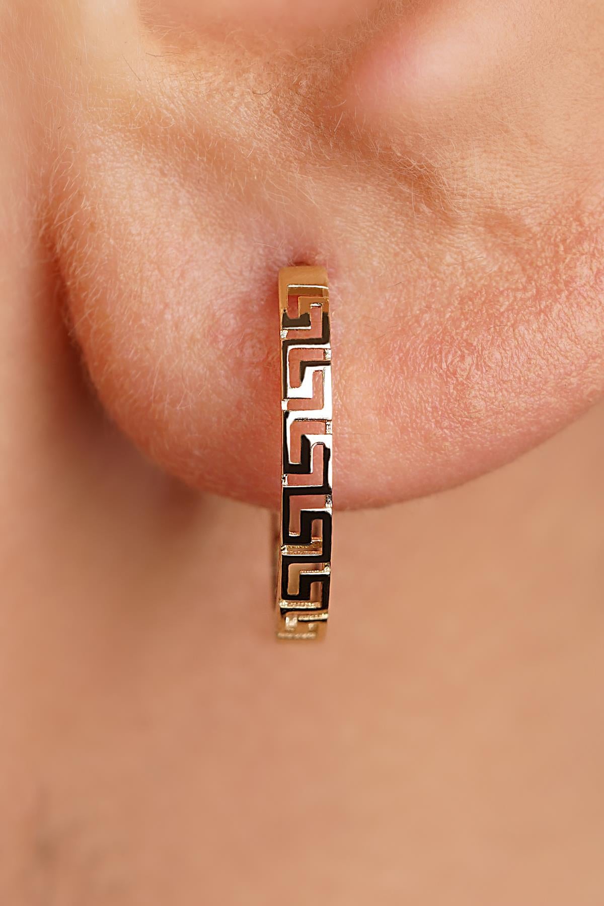 Men's 14K Gold Greek Key Huggie Hoops