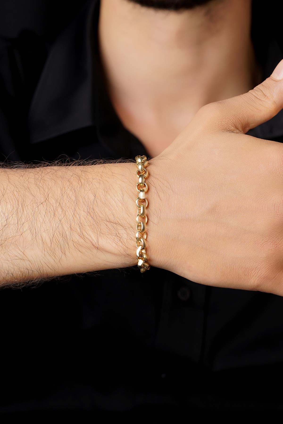 Men's 14K Solid Gold Heavy D-Link Bracelet