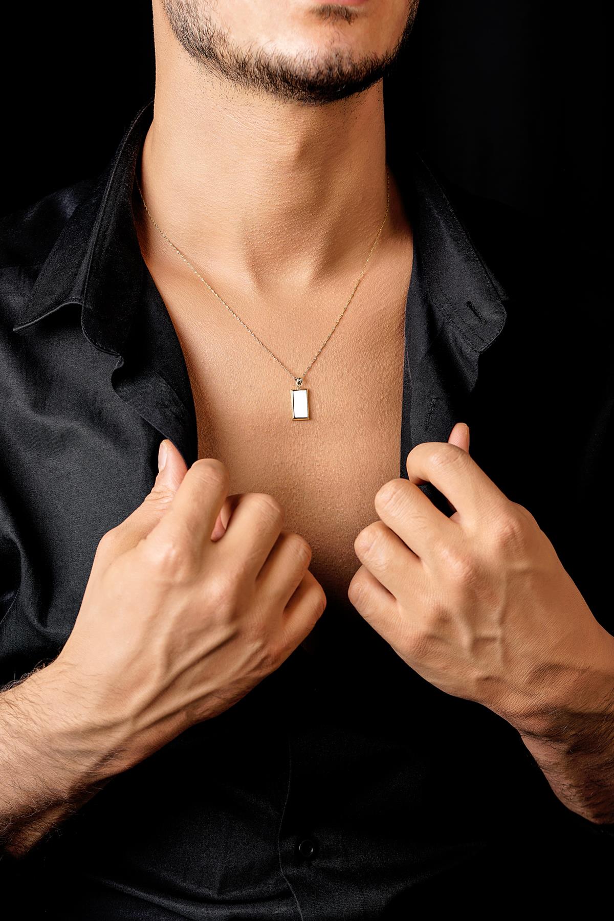 Men's 14K Gold Ingot on Singapore Chain