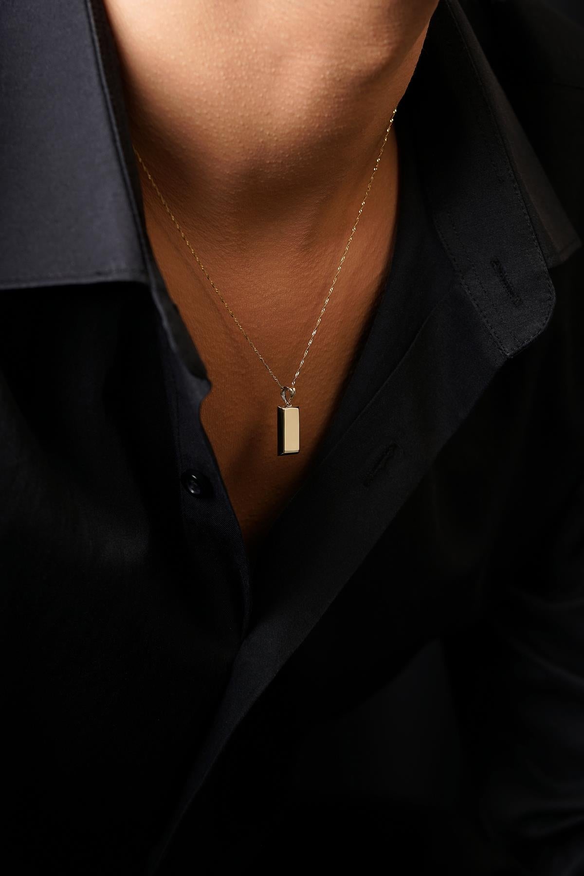 Men's 14K Solid Gold Ingot on Singapore Chain